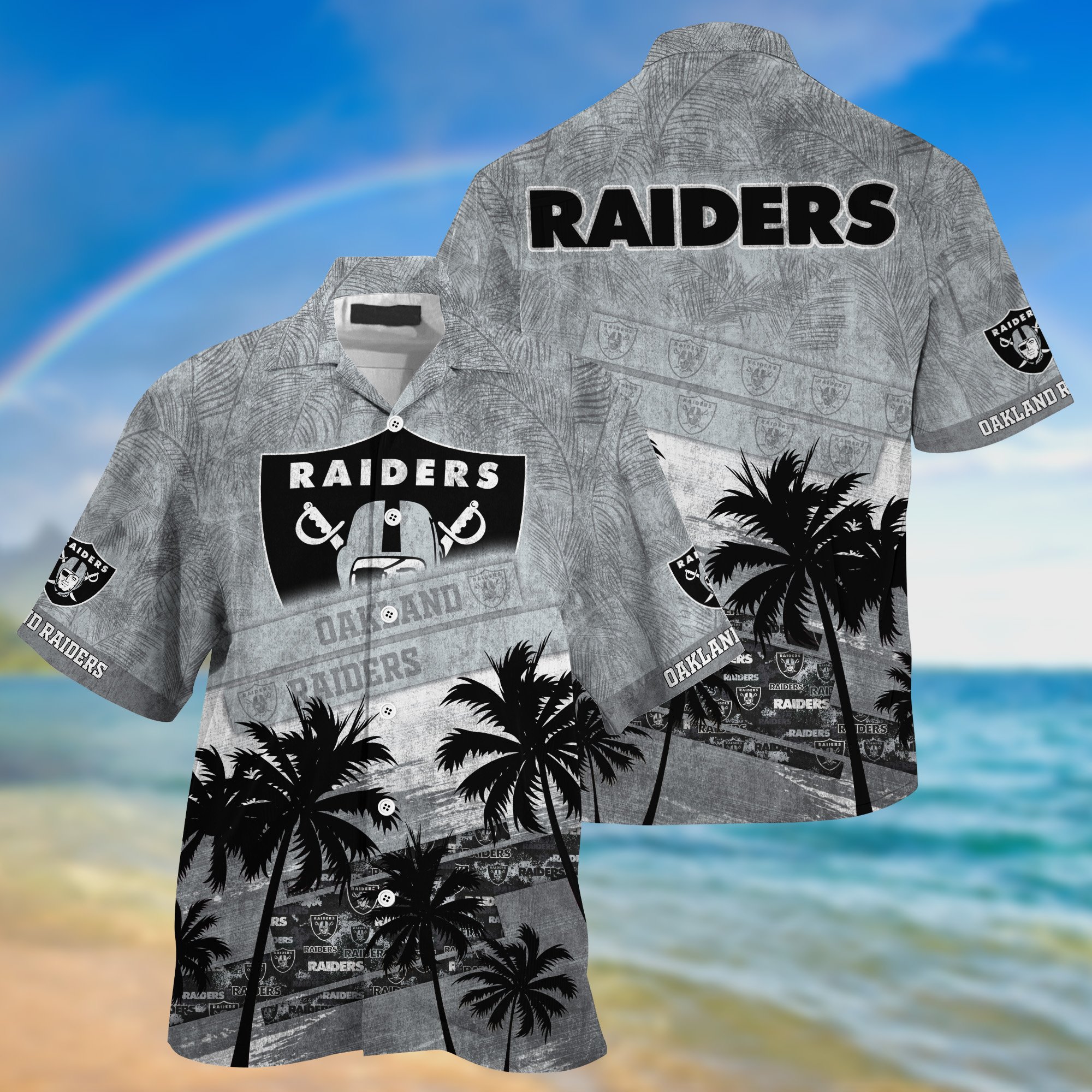 Oakland Raiders Palm Tree Pattern Hawaii Shirt For Sports Fans, Custom Sport Hawaii Shirt NA32896