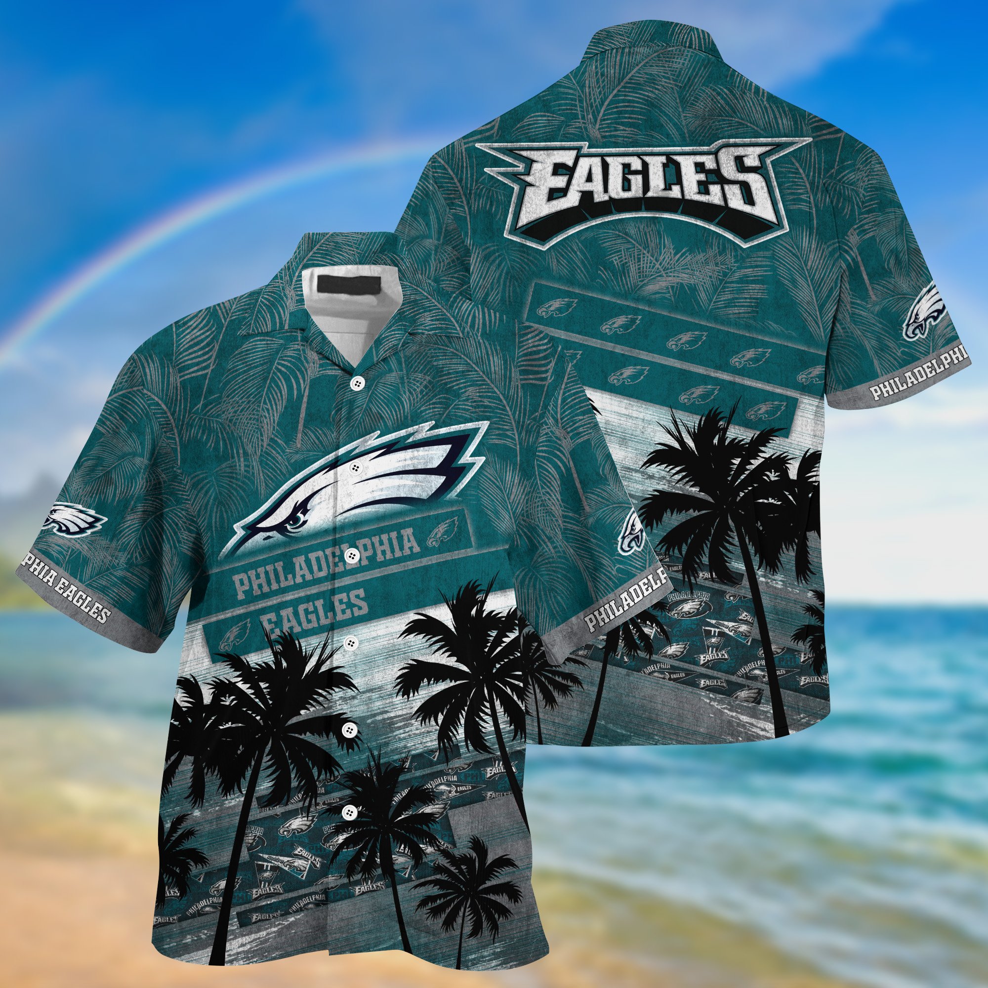 Philadelphia Eagles Palm Tree Pattern Hawaii Shirt For Sports Fans, Custom Sport Hawaii Shirt NA32896