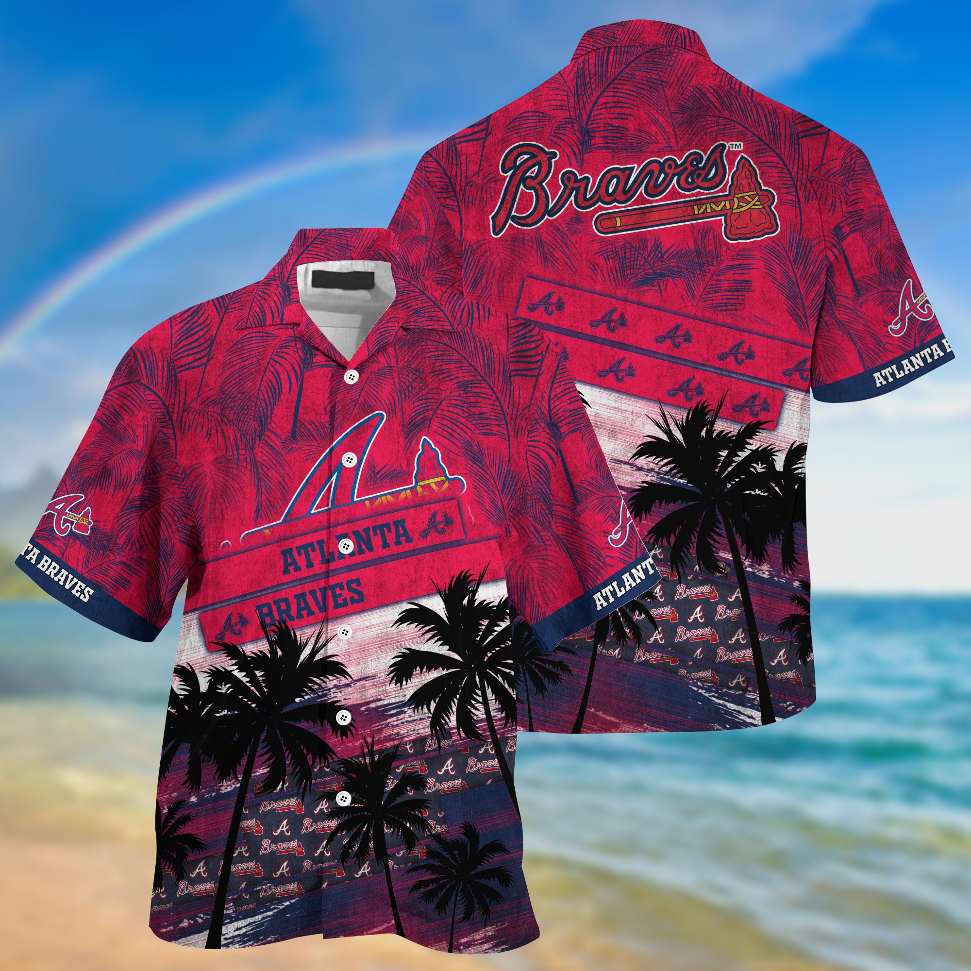 Atlanta Braves Palm Tree Pattern Hawaii Shirt For Sports Fans, Custom Sport Hawaii Shirt NA32896