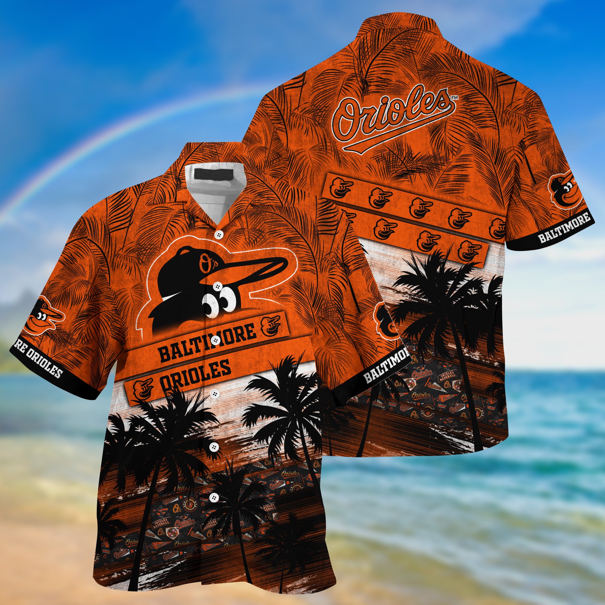 Baltimore Orioles Palm Tree Pattern Hawaii Shirt For Sports Fans, Custom Sport Hawaii Shirt NA32896