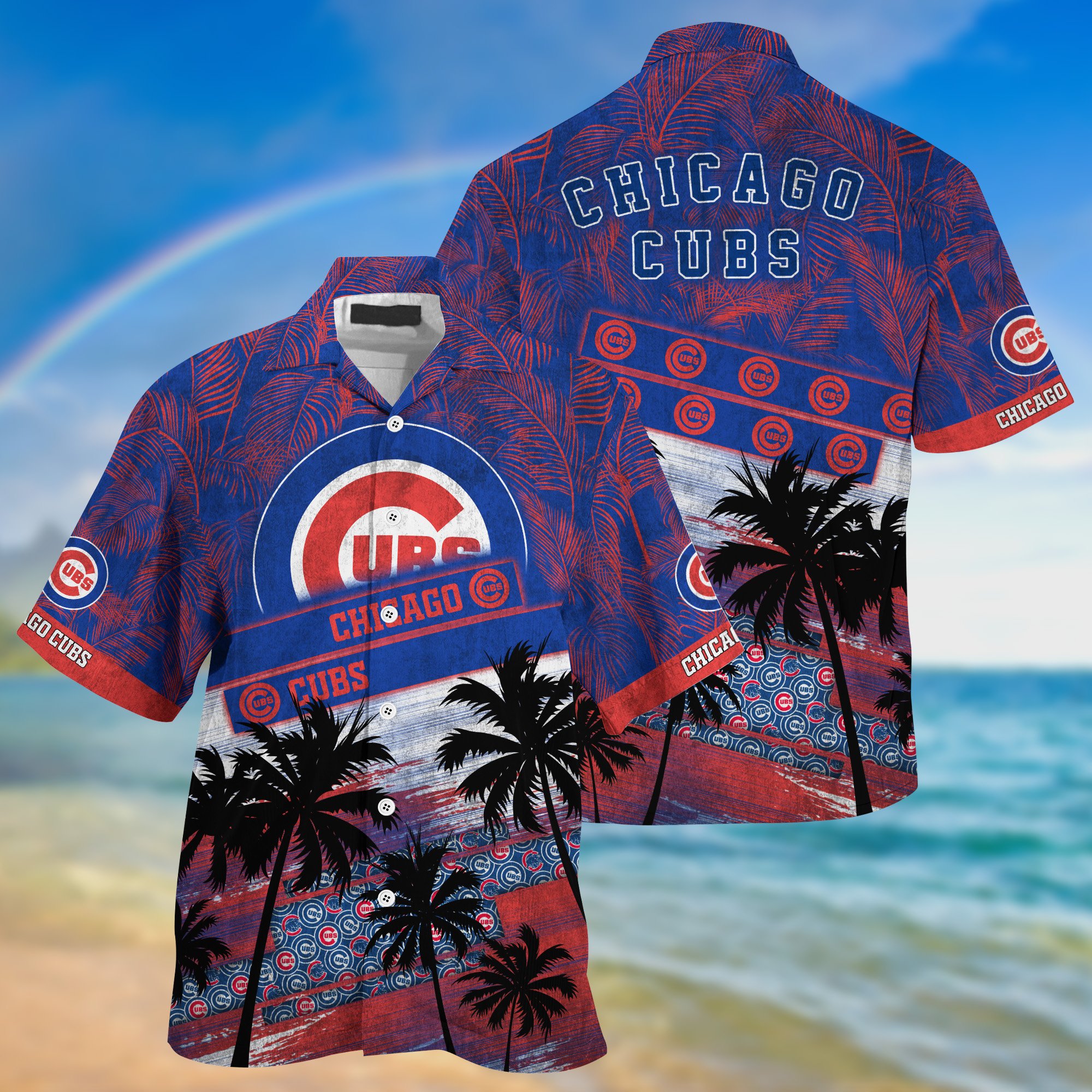 Chicago Cubs Palm Tree Pattern Hawaii Shirt For Sports Fans, Custom Sport Hawaii Shirt NA32896