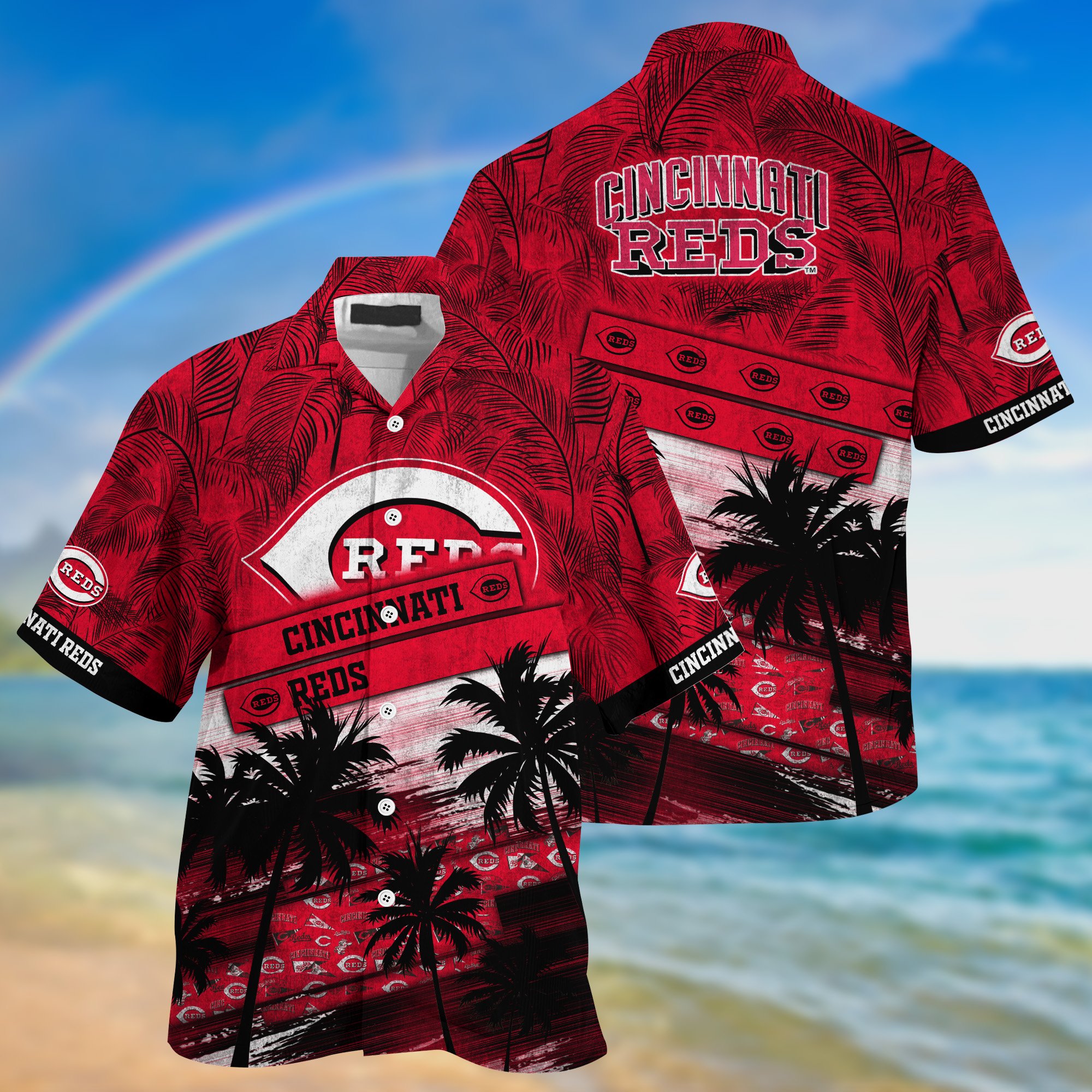 Cincinnati Reds Palm Tree Pattern Hawaii Shirt For Sports Fans, Custom Sport Hawaii Shirt NA32896