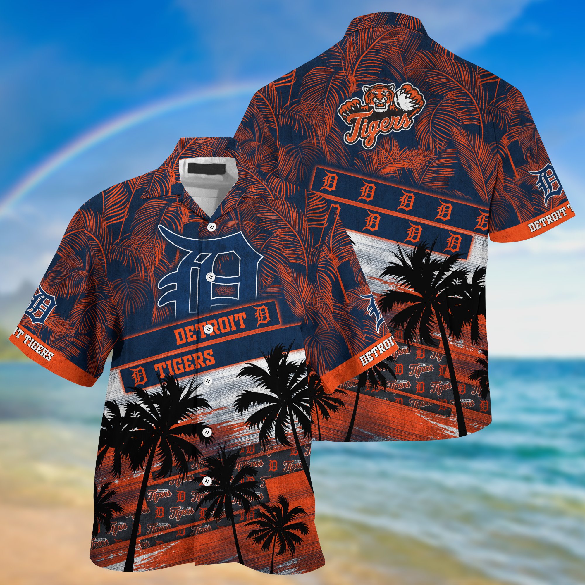 Detroit Tigers Palm Tree Pattern Hawaii Shirt For Sports Fans, Custom Sport Hawaii Shirt NA32896