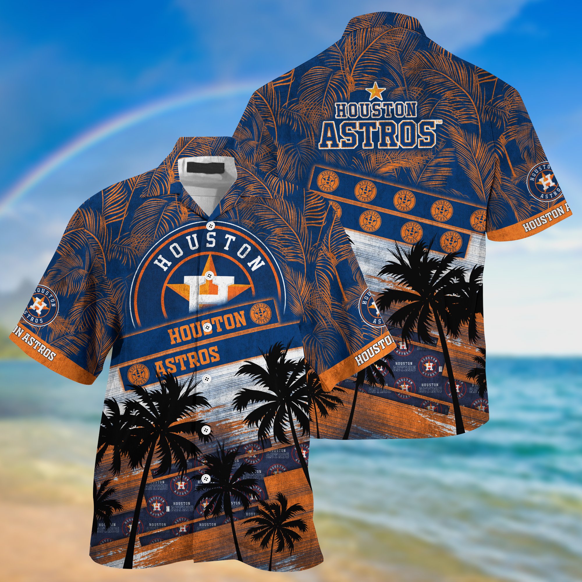 Houston Astros Palm Tree Pattern Hawaii Shirt For Sports Fans, Custom Sport Hawaii Shirt NA32896