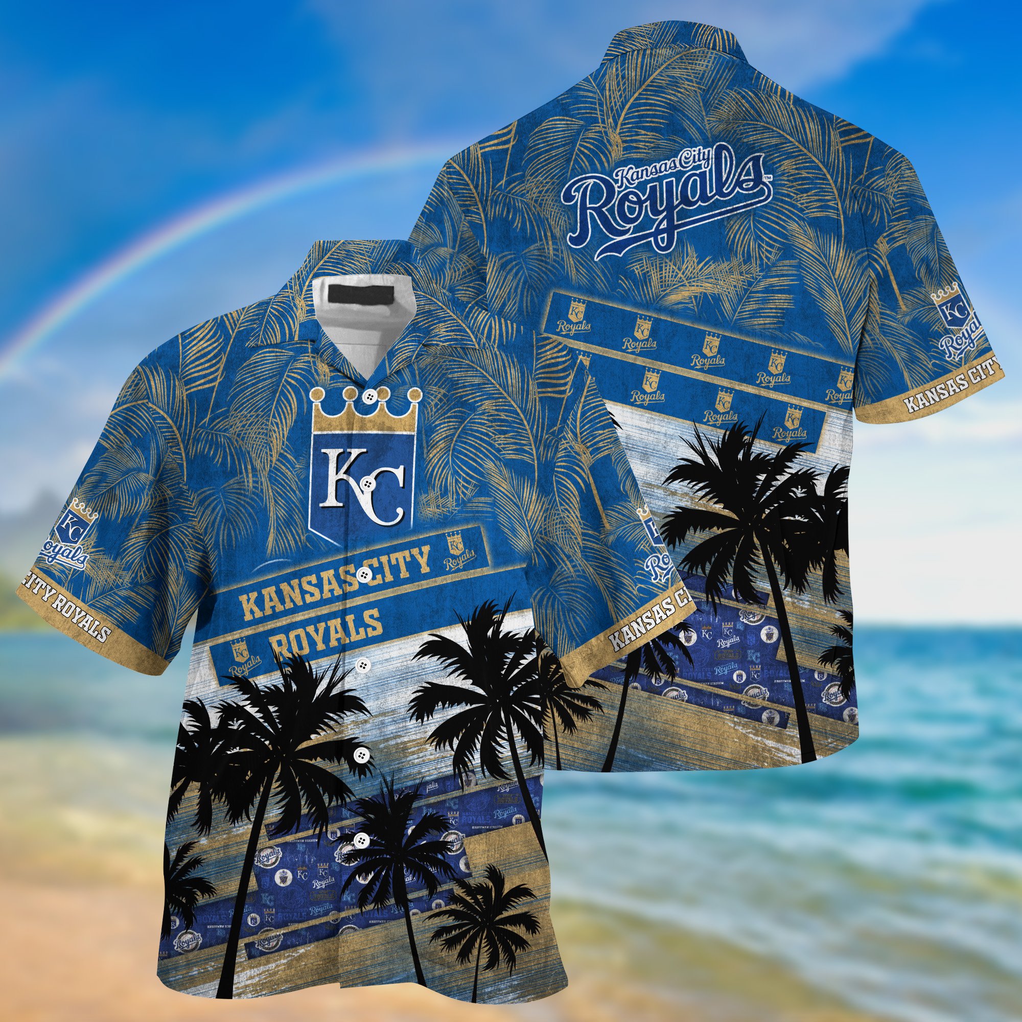 Kansas City Royals Palm Tree Pattern Hawaii Shirt For Sports Fans, Custom Sport Hawaii Shirt NA32896