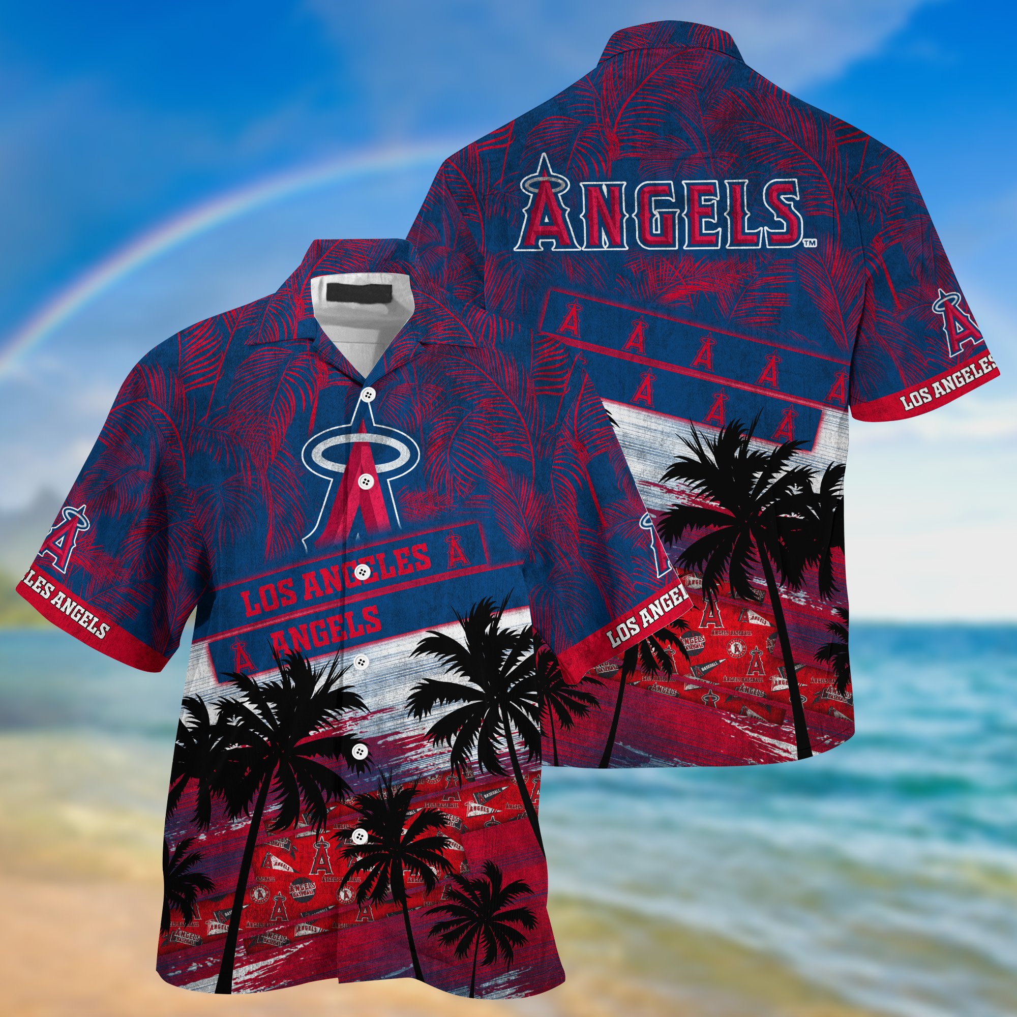 Los Angeles Angels Palm Tree Pattern Hawaii Shirt For Sports Fans, Custom Sport Hawaii Shirt NA32896