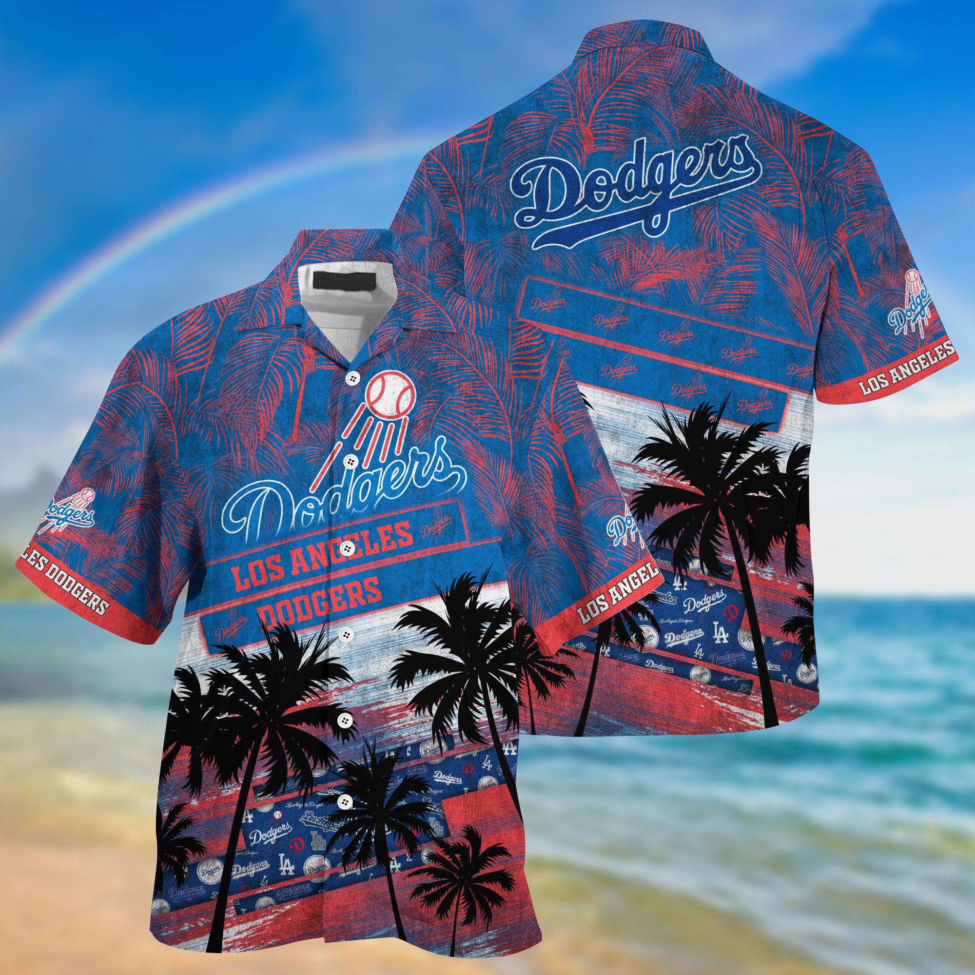 Los Angeles Dodgers Palm Tree Pattern Hawaii Shirt For Sports Fans, Custom Sport Hawaii Shirt NA32896