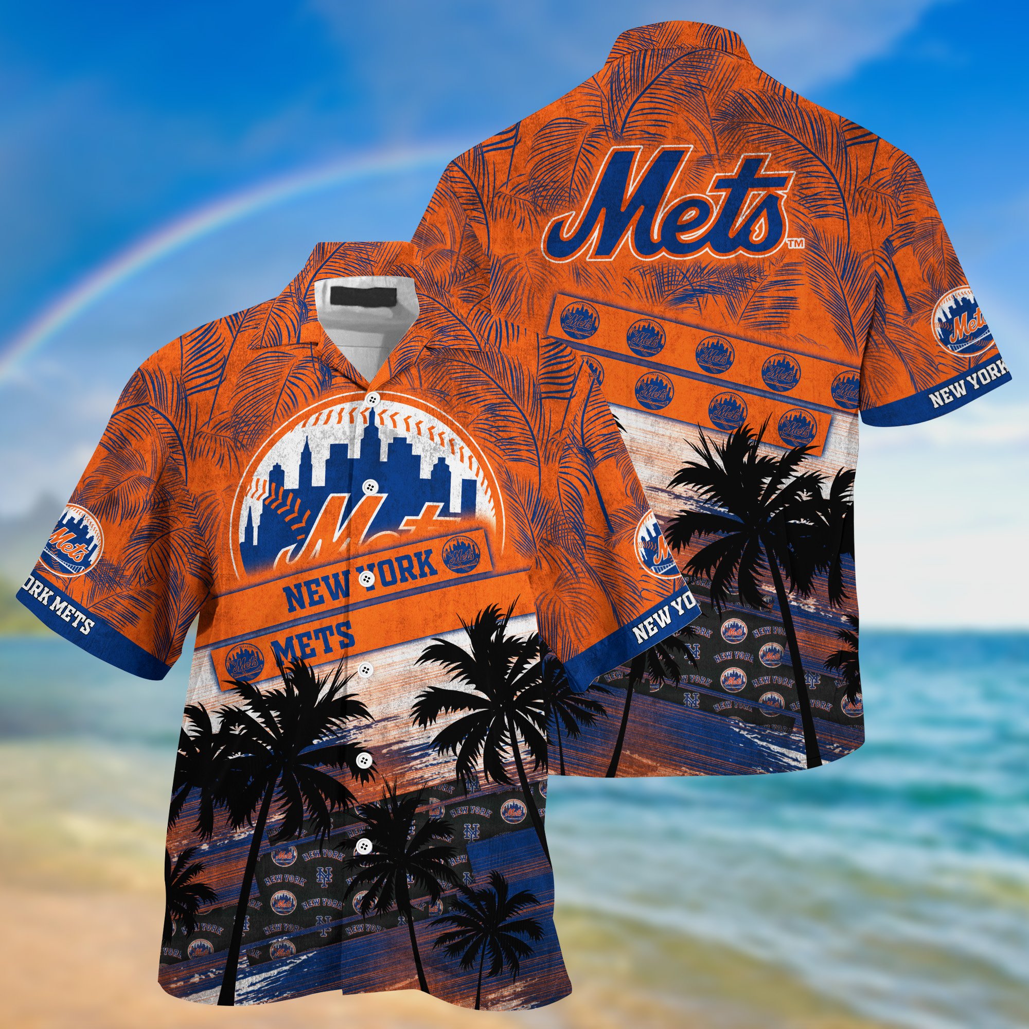 New York Mets Palm Tree Pattern Hawaii Shirt For Sports Fans, Custom Sport Hawaii Shirt NA32896