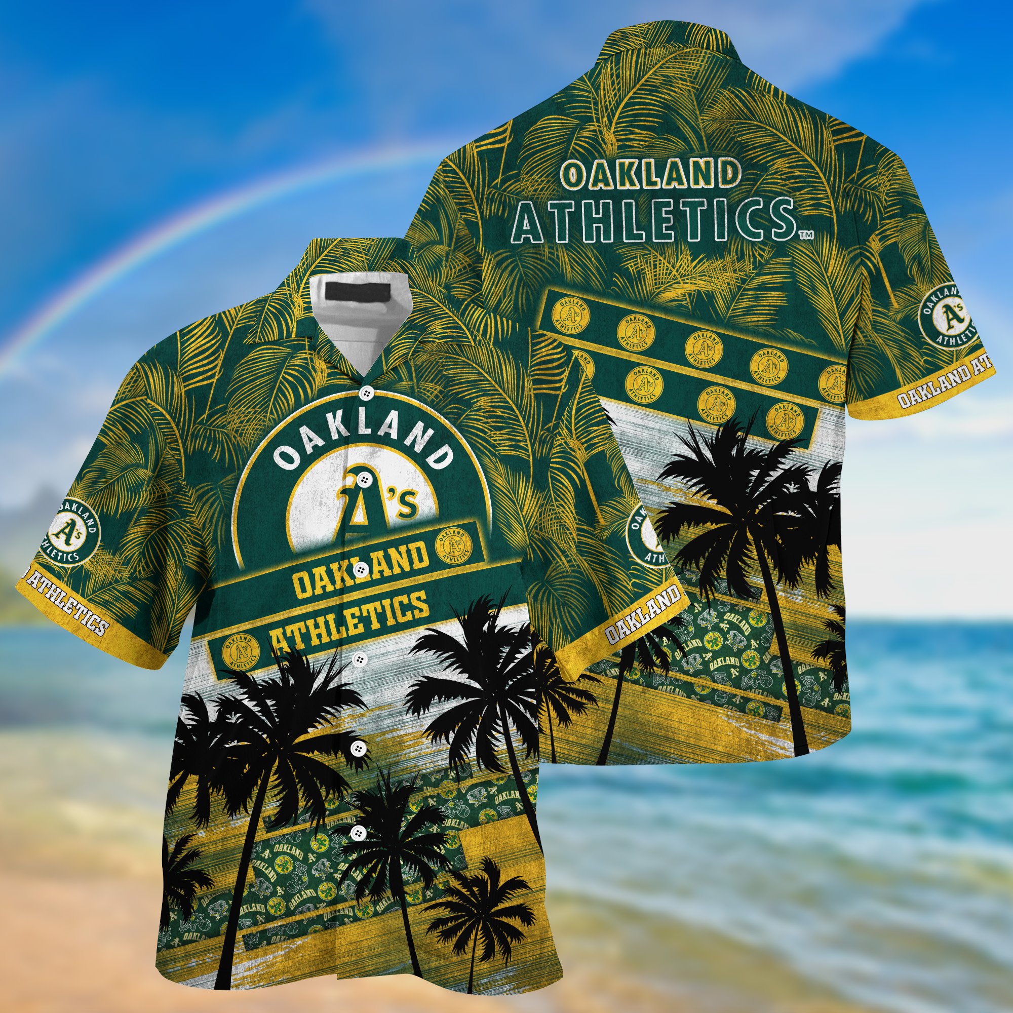 Oakland Athletics Palm Tree Pattern Hawaii Shirt For Sports Fans, Custom Sport Hawaii Shirt NA32896