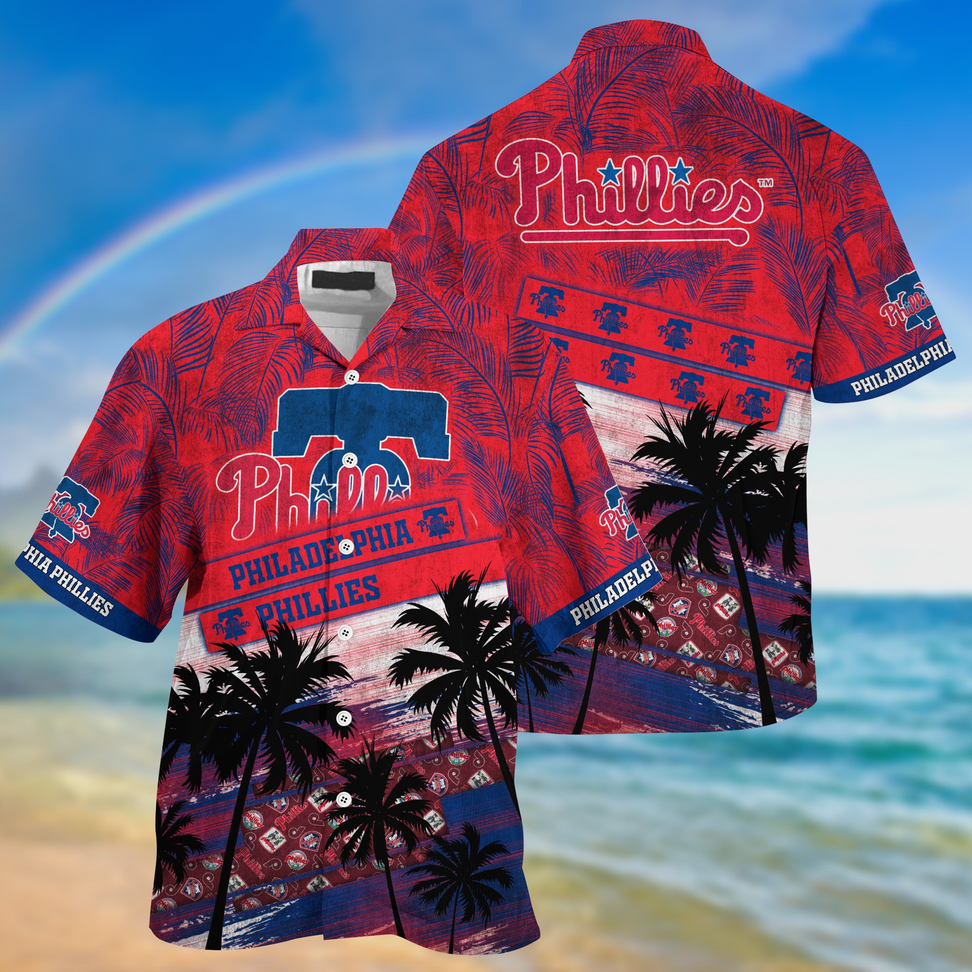 Philadelphia Phillies Palm Tree Pattern Hawaii Shirt For Sports Fans, Custom Sport Hawaii Shirt NA32896