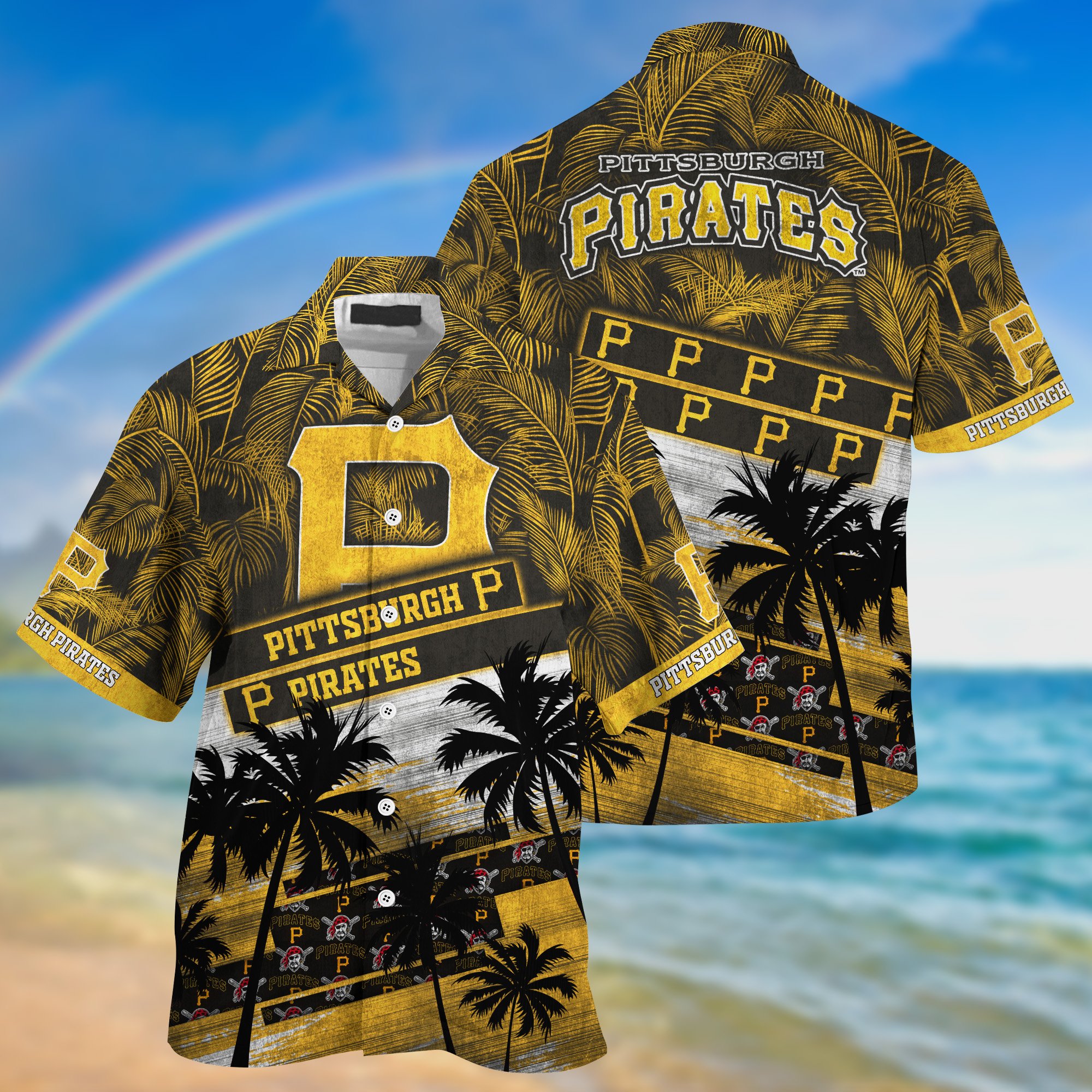 Pittsburgh Pirates Palm Tree Pattern Hawaii Shirt For Sports Fans, Custom Sport Hawaii Shirt NA32896