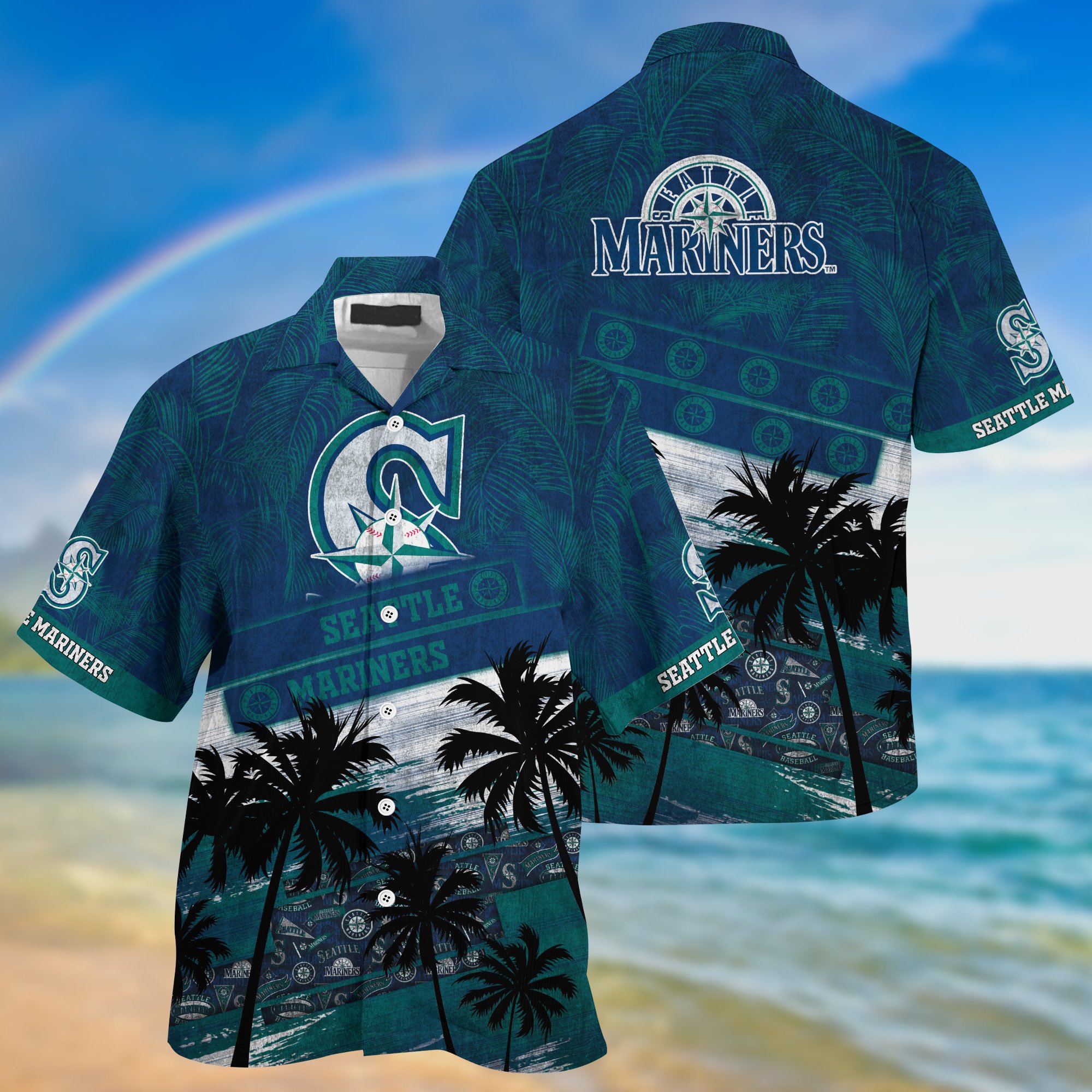 Seattle Mariners Palm Tree Pattern Hawaii Shirt For Sports Fans, Custom Sport Hawaii Shirt NA32896