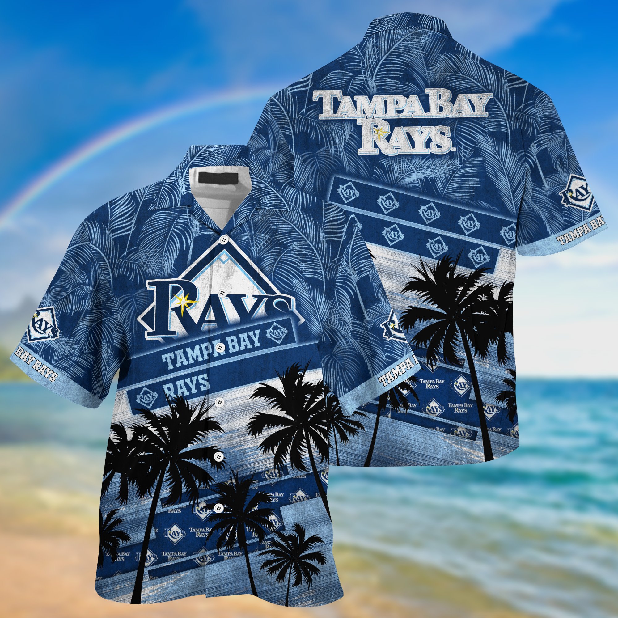 Tampa Bay Rays Palm Tree Pattern Hawaii Shirt For Sports Fans, Custom Sport Hawaii Shirt NA32896