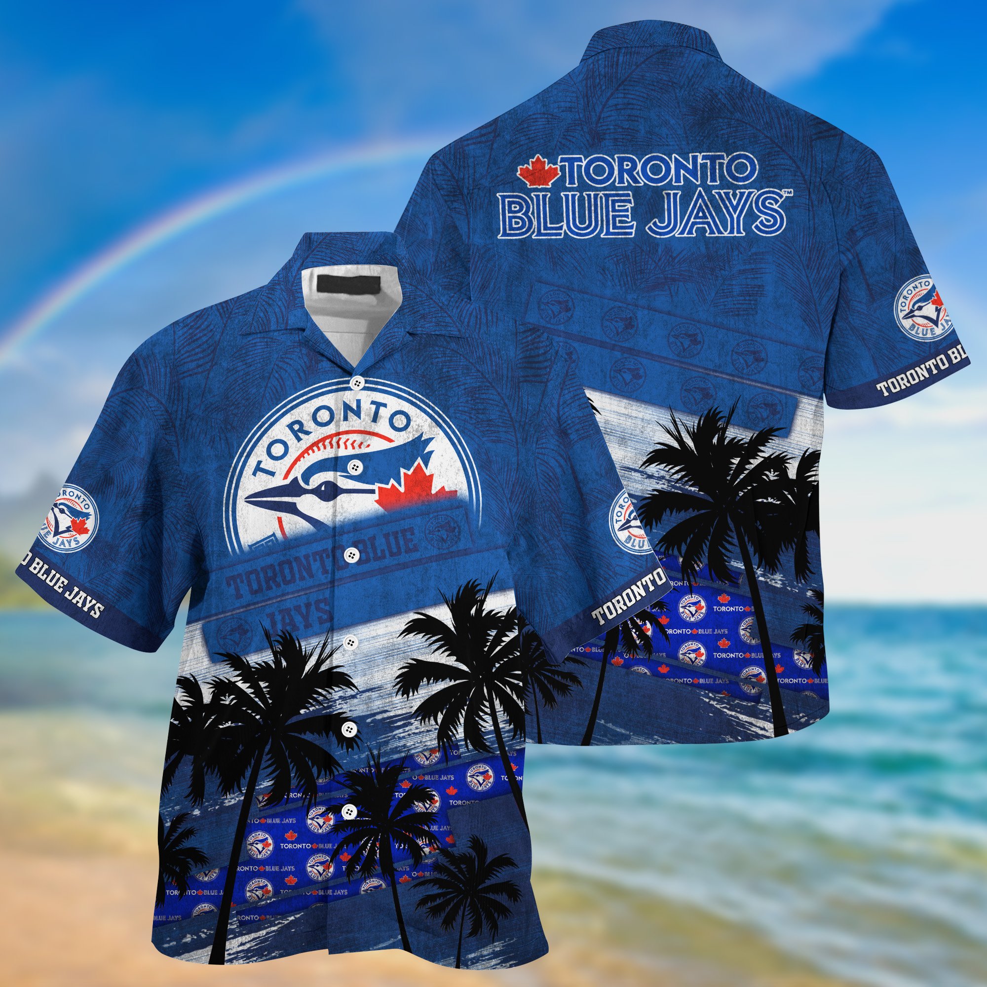 Toronto Blue Jays Palm Tree Pattern Hawaii Shirt For Sports Fans, Custom Sport Hawaii Shirt NA32896