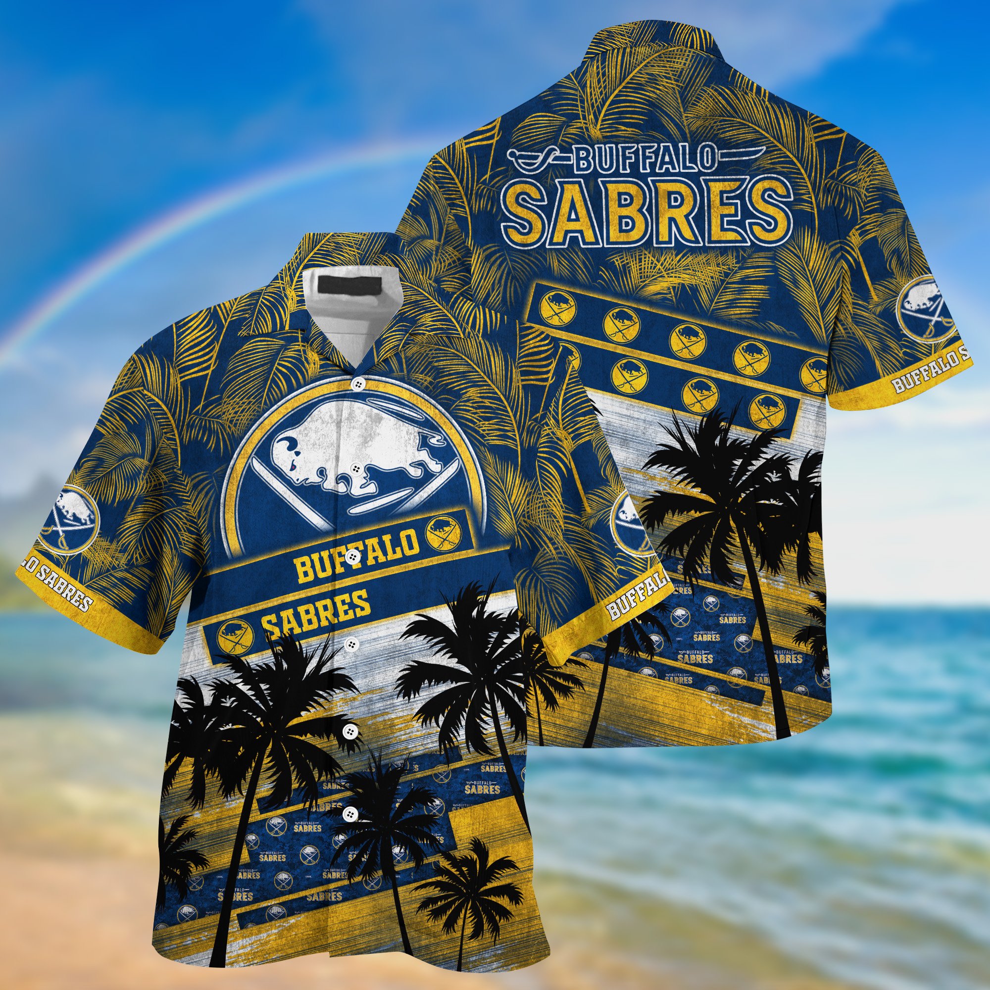 Buffalo Sabres Palm Tree Pattern Hawaii Shirt For Sports Fans, Custom Sport Hawaii Shirt NA32896