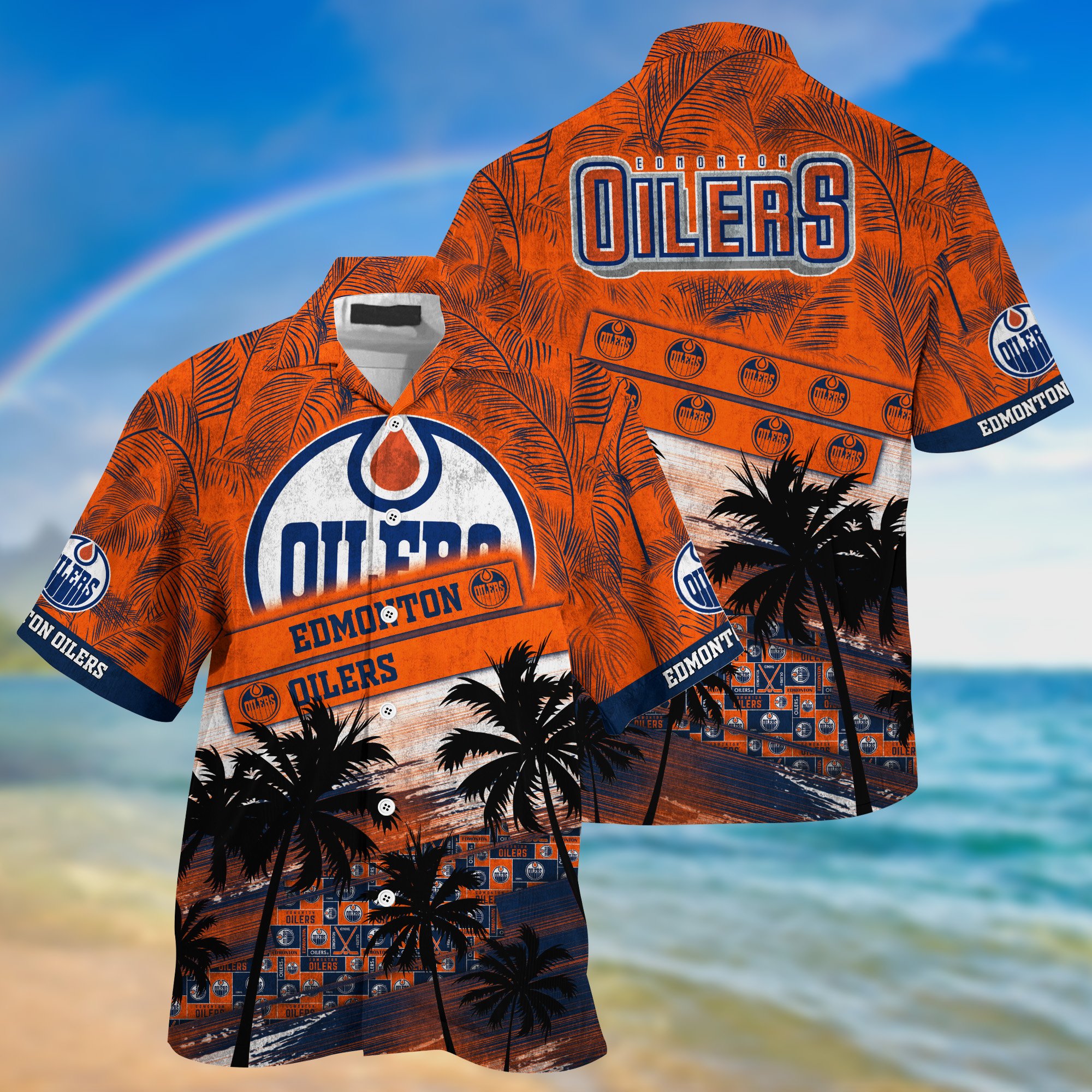 Edmonton Oilers Palm Tree Pattern Hawaii Shirt For Sports Fans, Custom Sport Hawaii Shirt NA32896