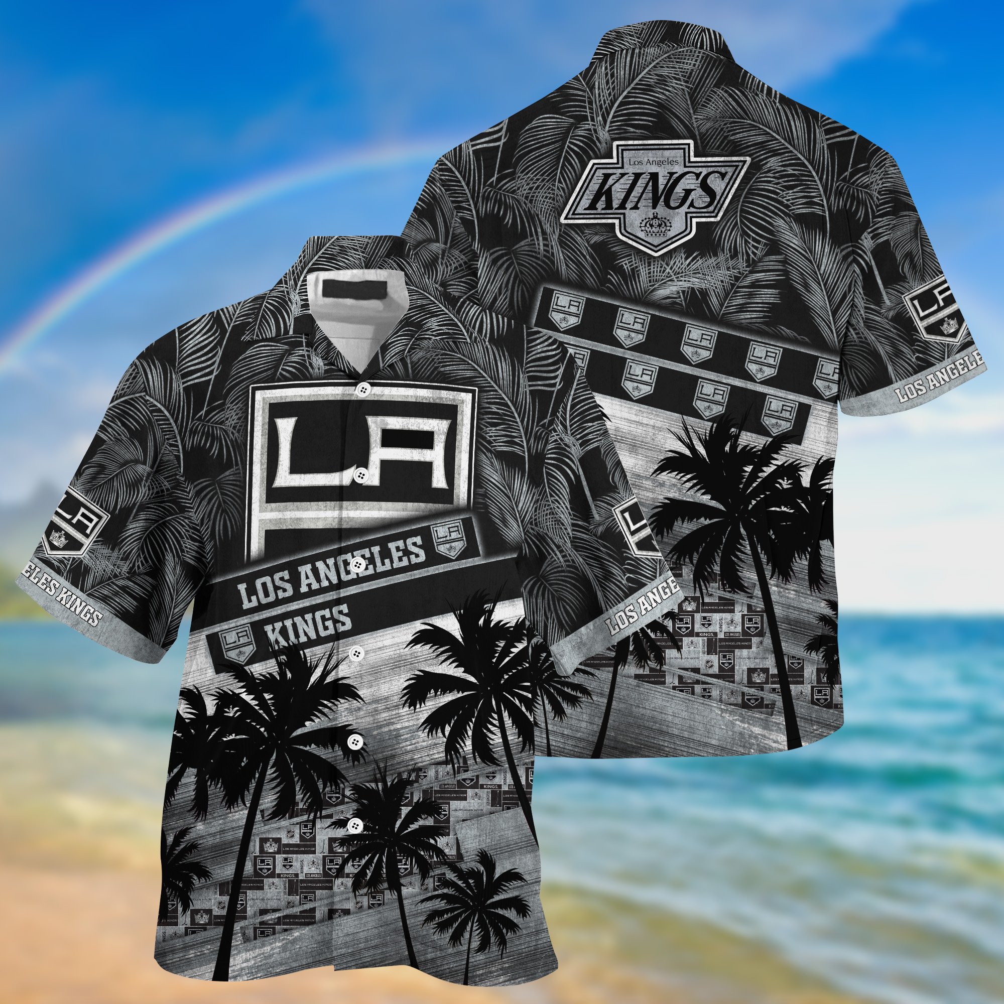 Los Angeles Kings Palm Tree Pattern Hawaii Shirt For Sports Fans, Custom Sport Hawaii Shirt NA32896