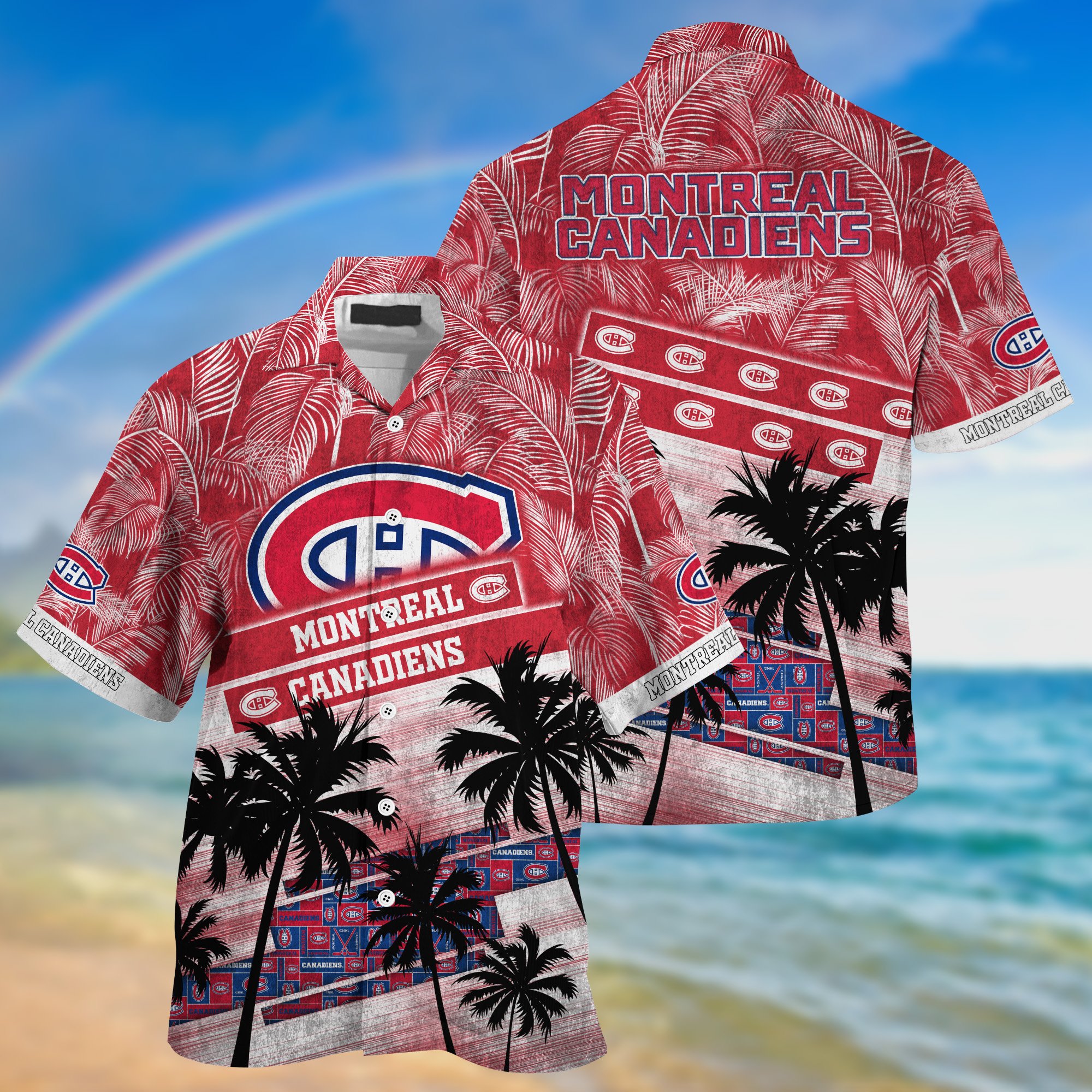 Montreal Canadiens Palm Tree Pattern Hawaii Shirt For Sports Fans, Custom Sport Hawaii Shirt NA32896