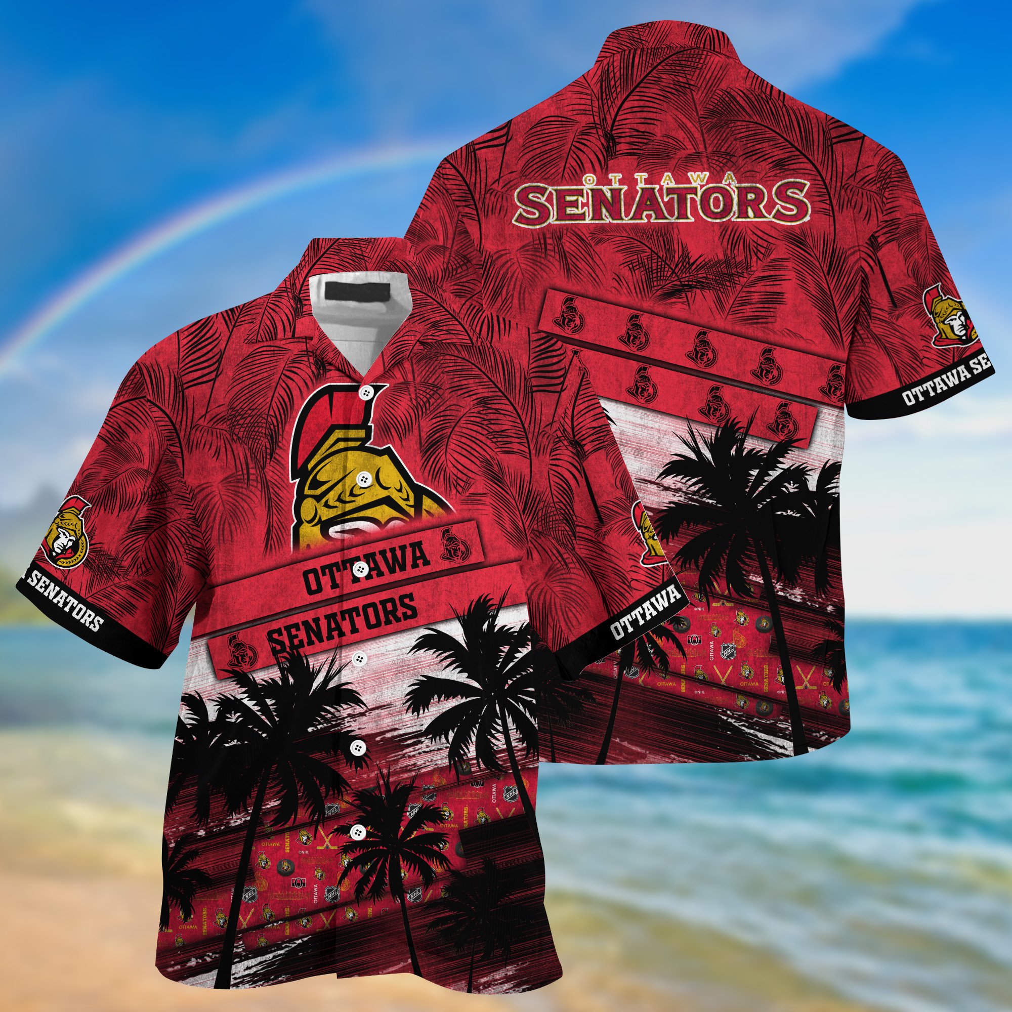 Ottawa Senators Palm Tree Pattern Hawaii Shirt For Sports Fans, Custom Sport Hawaii Shirt NA32896