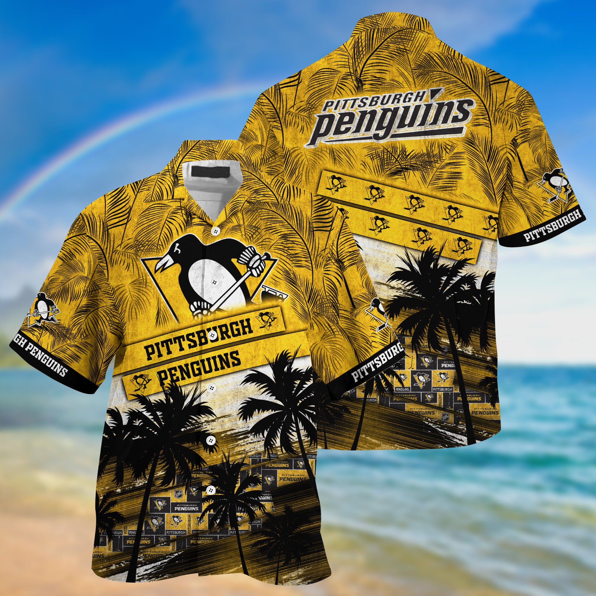 Pittsburgh Penguins Palm Tree Pattern Hawaii Shirt For Sports Fans, Custom Sport Hawaii Shirt NA32896