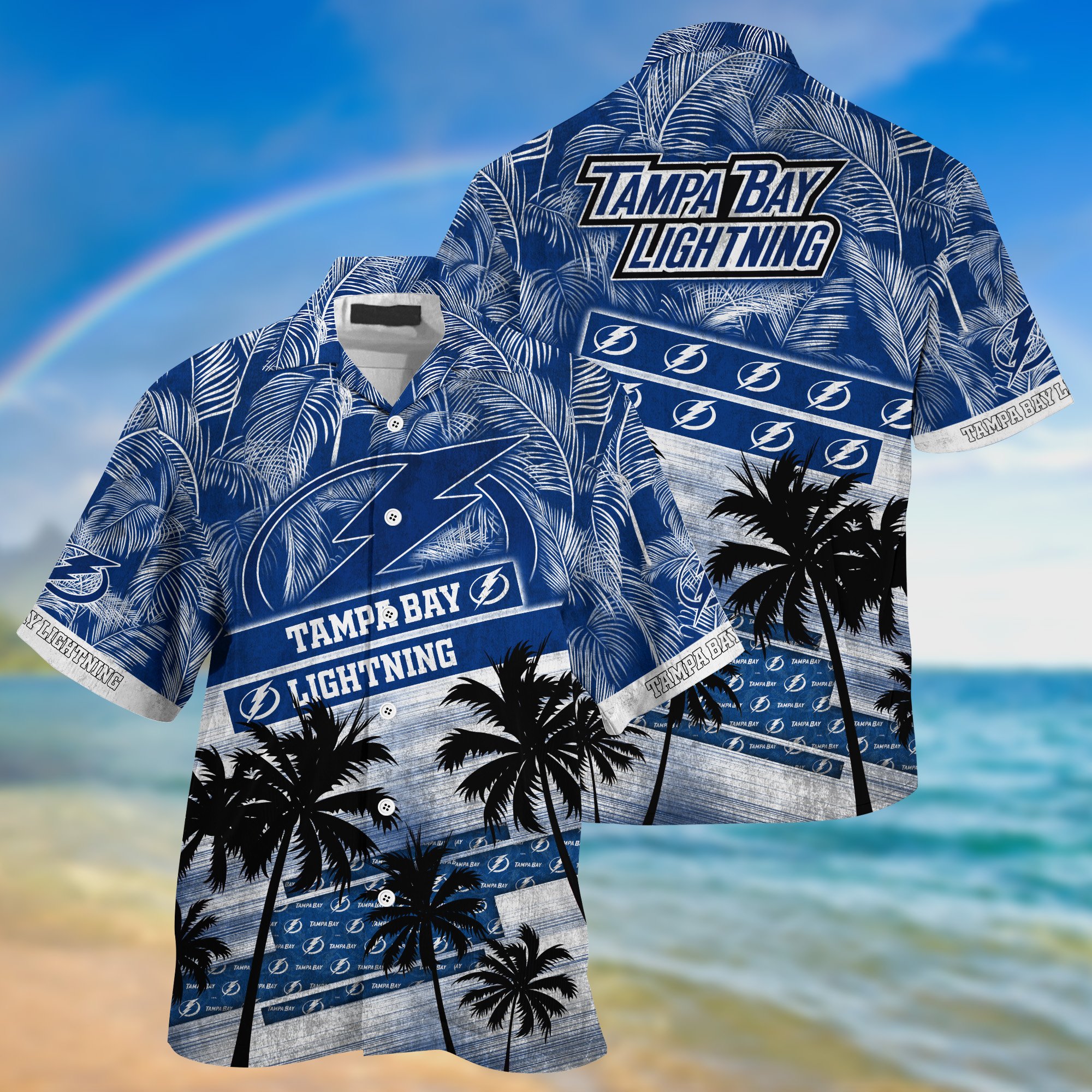 Tampa Bay Lightning Palm Tree Pattern Hawaii Shirt For Sports Fans, Custom Sport Hawaii Shirt NA32896