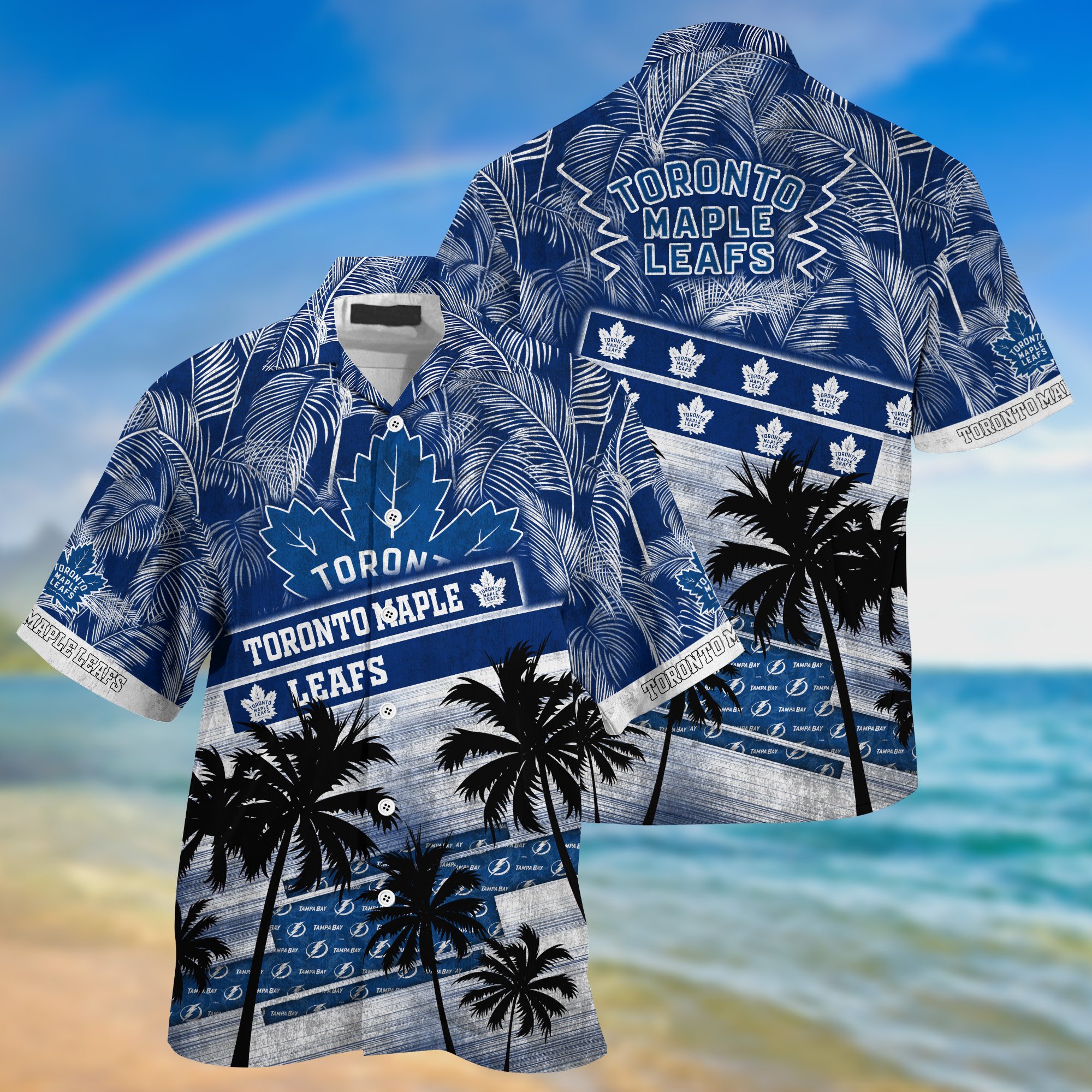 Toronto Maple Leafs Palm Tree Pattern Hawaii Shirt For Sports Fans, Custom Sport Hawaii Shirt NA32896