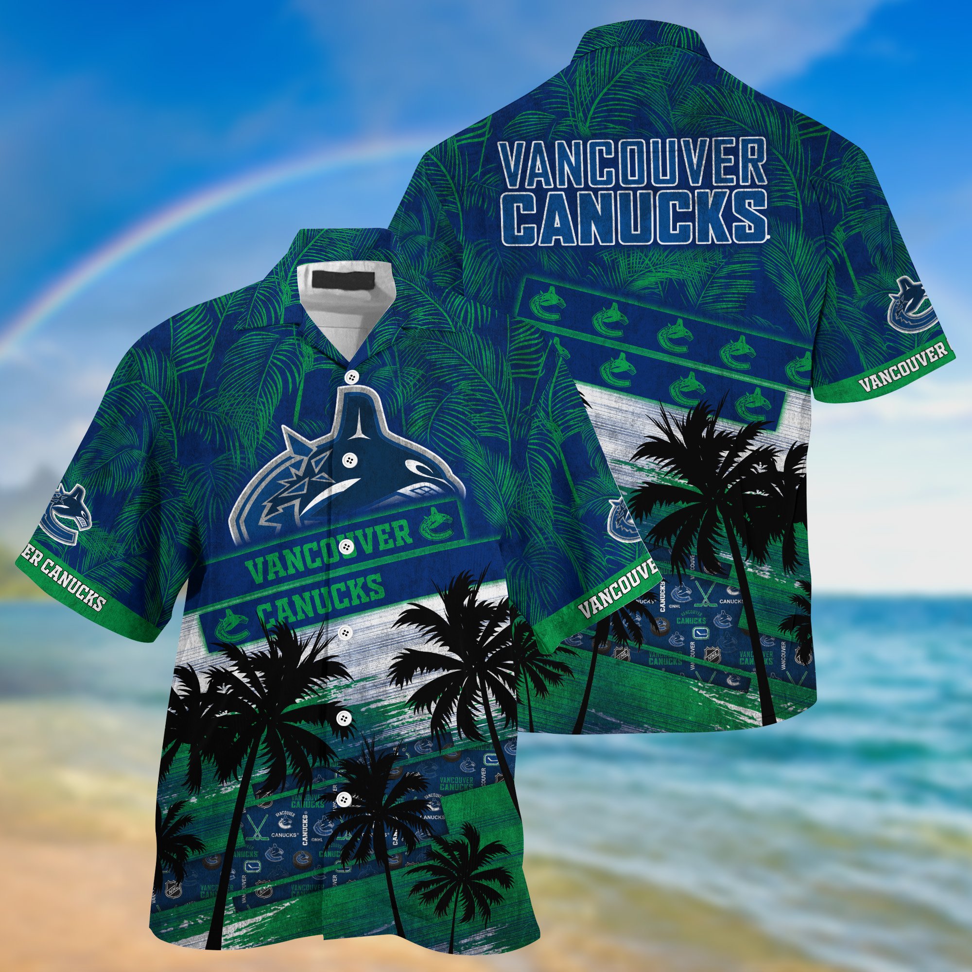 Vancouver Canucks Palm Tree Pattern Hawaii Shirt For Sports Fans, Custom Sport Hawaii Shirt NA32896