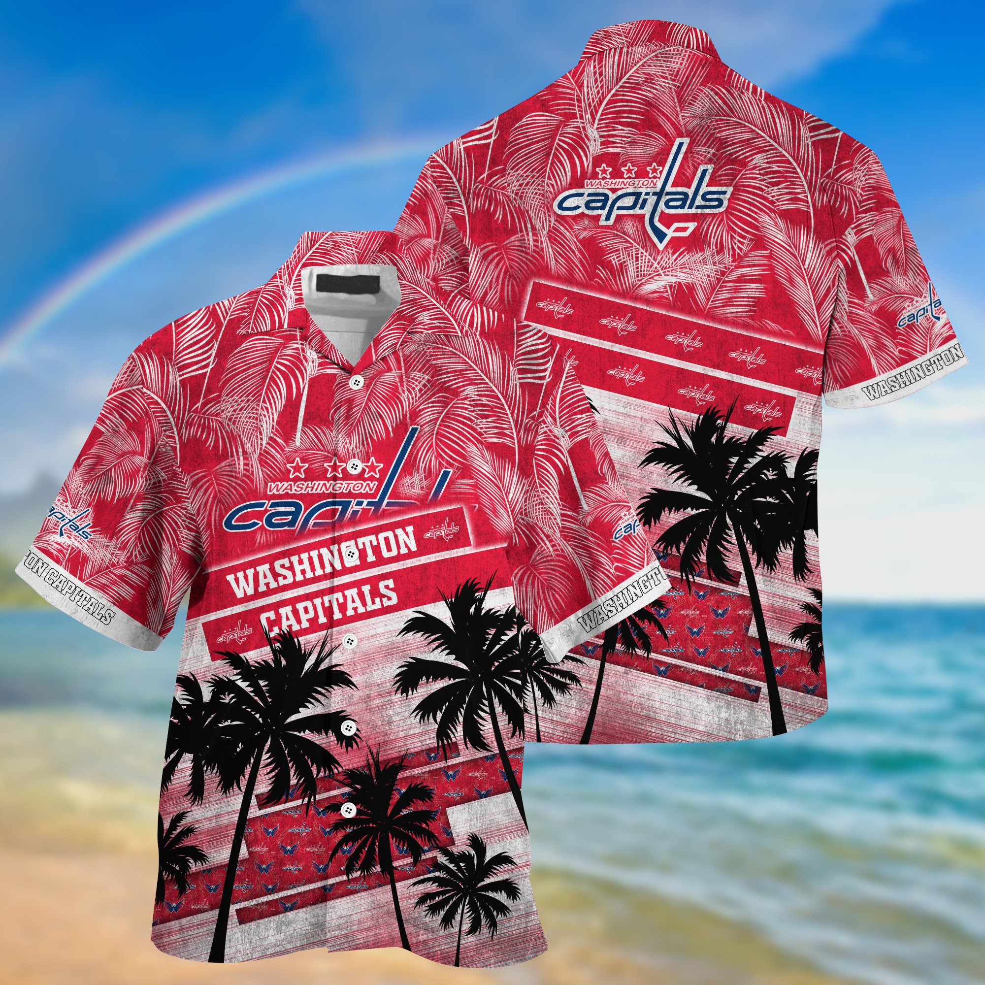 Washington Capitals Palm Tree Pattern Hawaii Shirt For Sports Fans, Custom Sport Hawaii Shirt NA32896