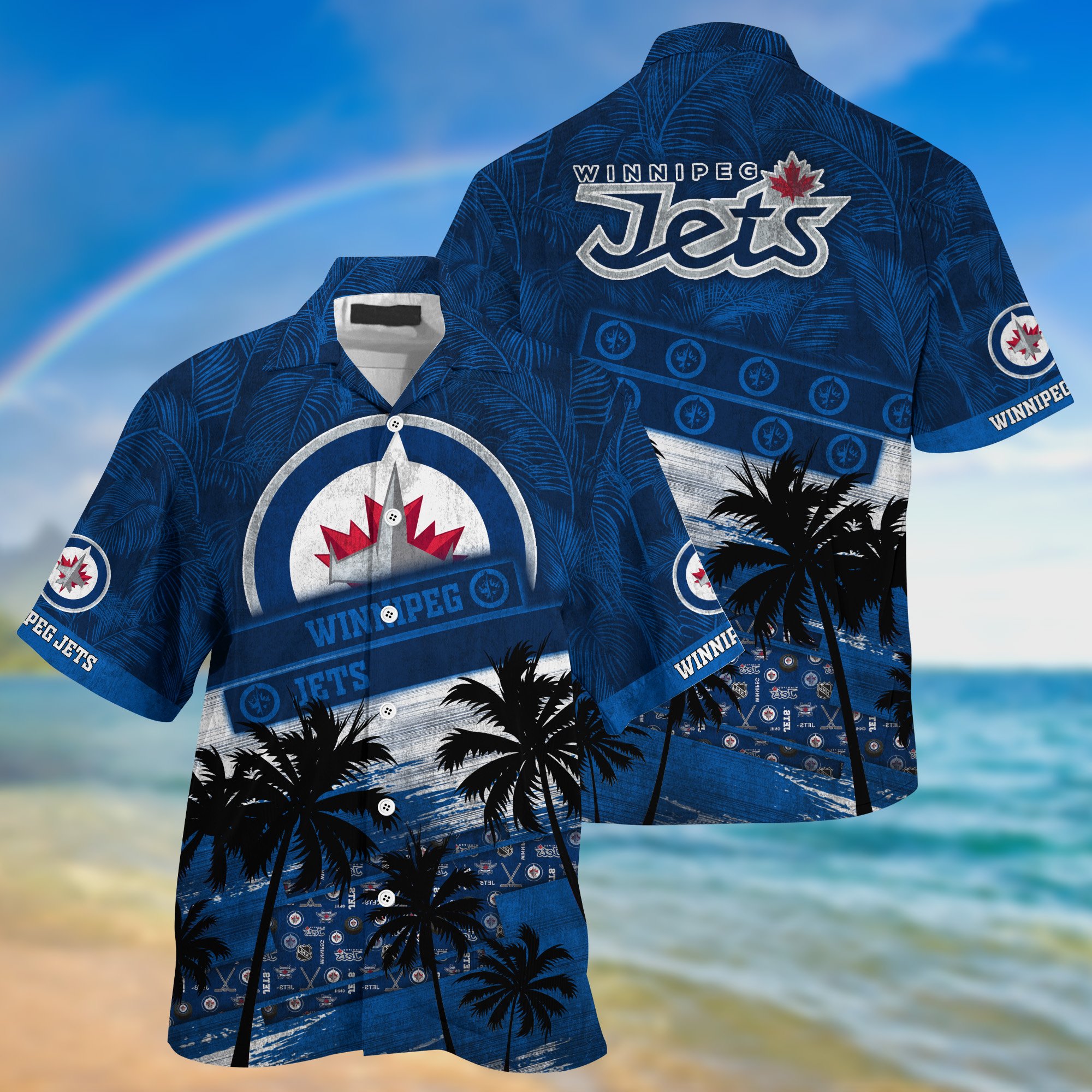 Winnipeg Jets Palm Tree Pattern Hawaii Shirt For Sports Fans, Custom Sport Hawaii Shirt NA32896