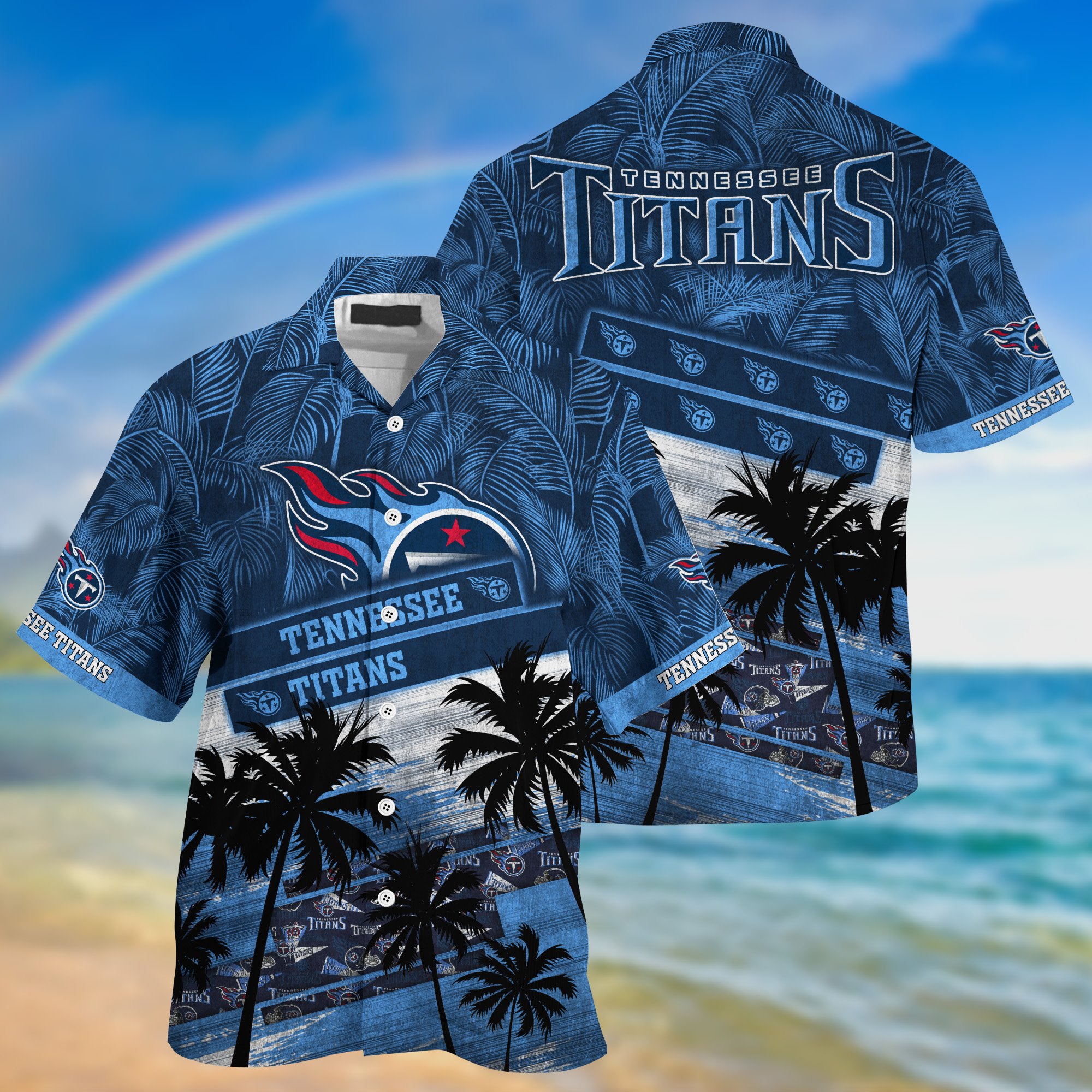 Tennessee Titans Palm Tree Pattern Hawaii Shirt For Sports Fans, Custom Sport Hawaii Shirt NA32896