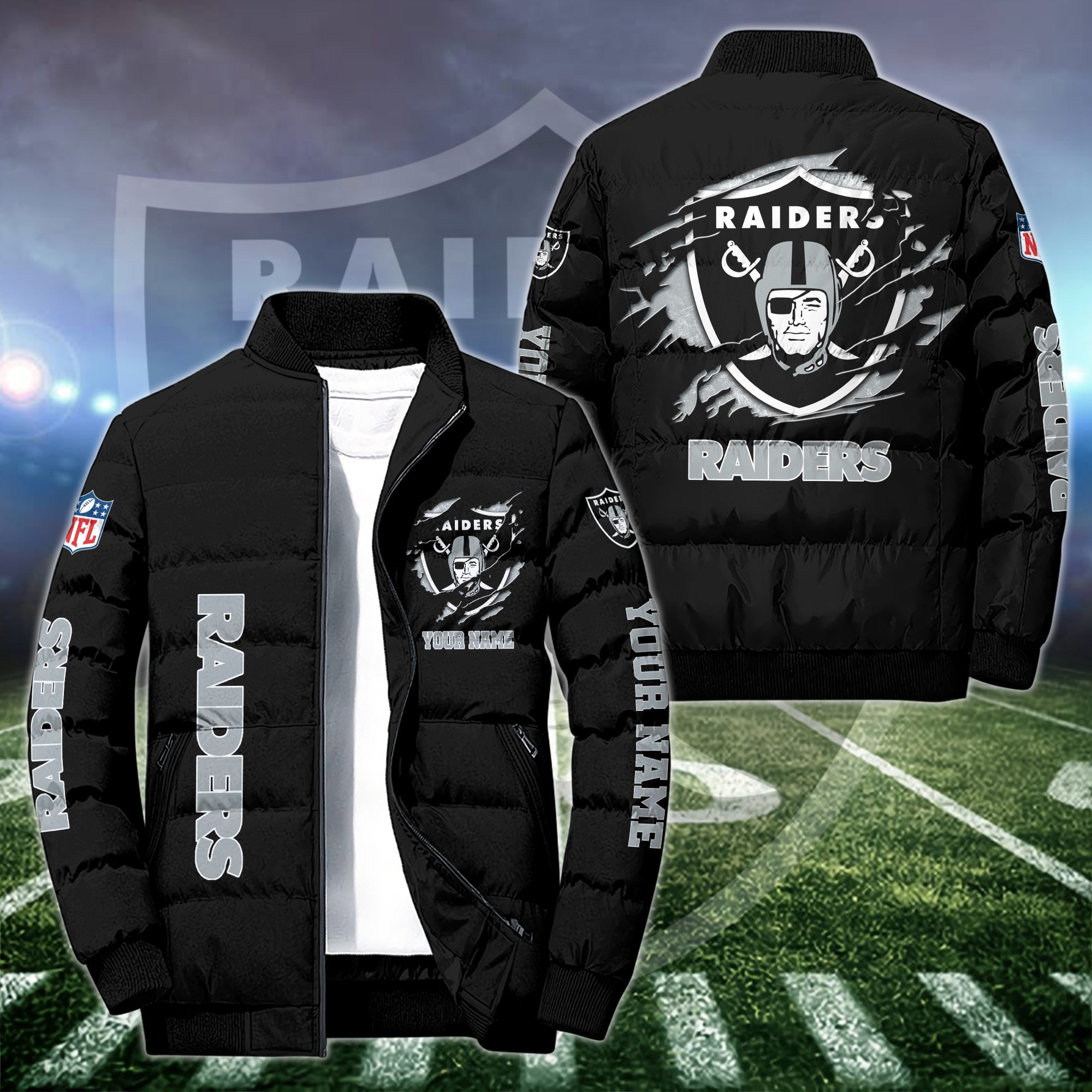 Las Vegas Raiders Puffer Jacket Custom Your Name 2024 version, Sport Jacket, FootBall Fan Gifts EHIVM-52636