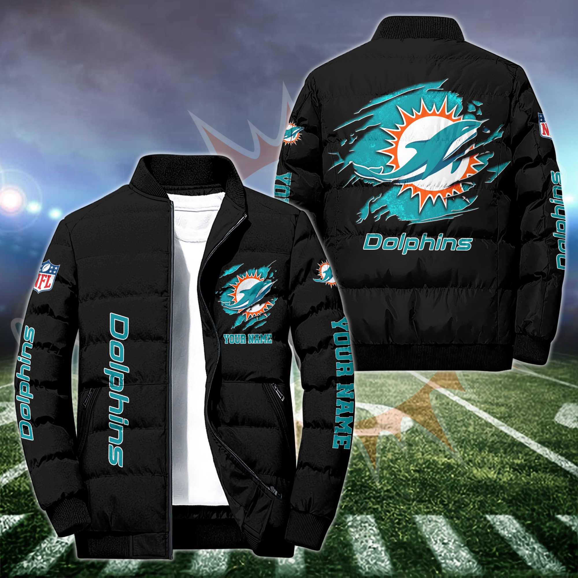 Miami Dolphins Puffer Jacket Custom Your Name 2024 version, Sport Jacket, FootBall Fan Gifts EHIVM-52636