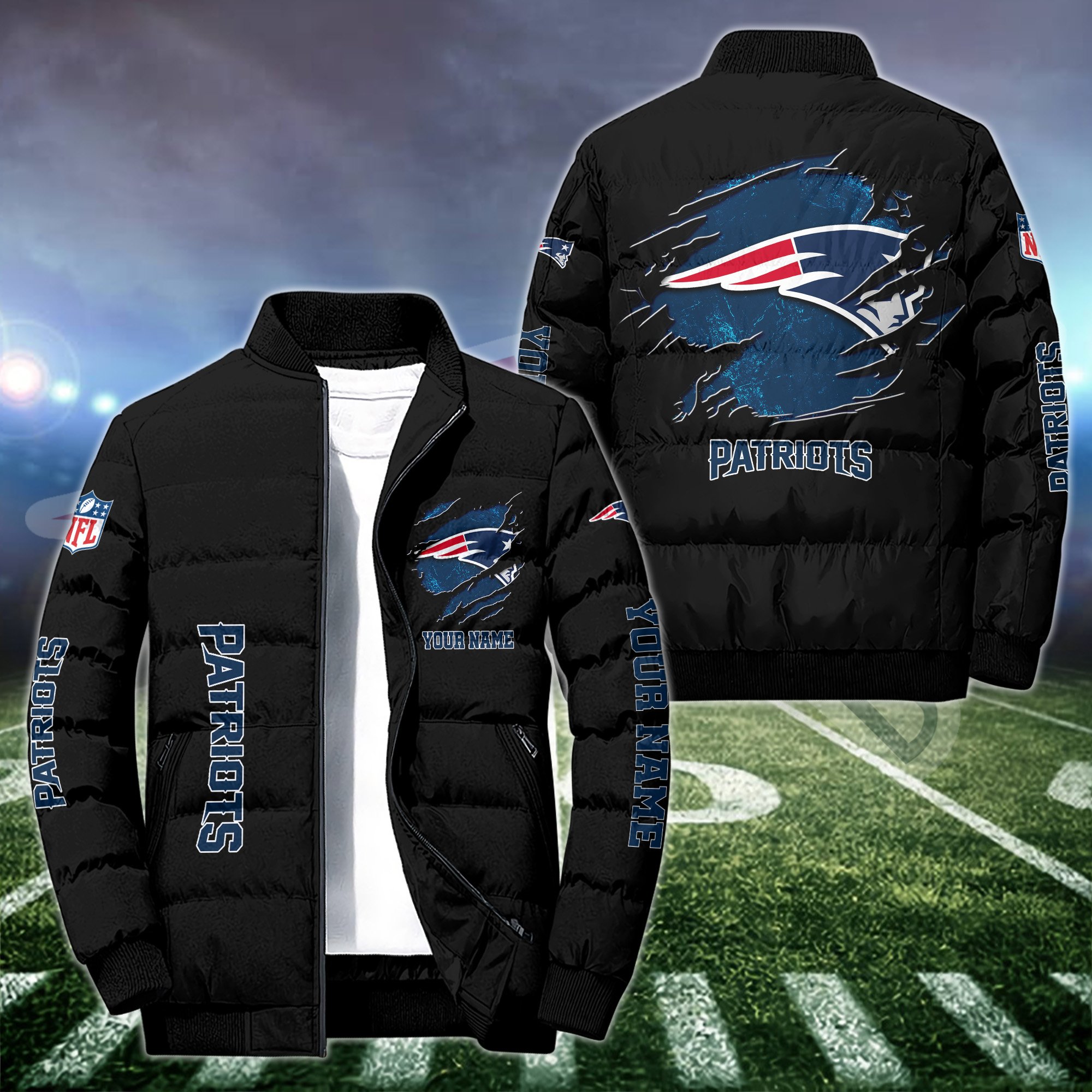 New England Patriots Puffer Jacket Custom Your Name 2024 version, Sport Jacket, FootBall Fan Gifts EHIVM-52636