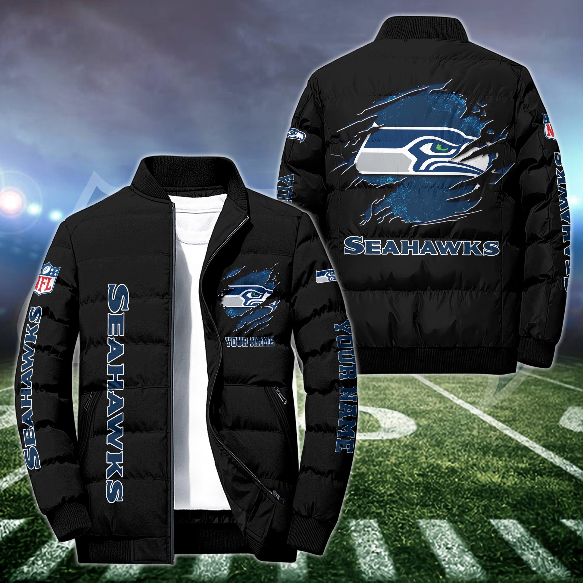 Seattle Seahawks Puffer Jacket Custom Your Name 2024 version, Sport Jacket, FootBall Fan Gifts EHIVM-52636