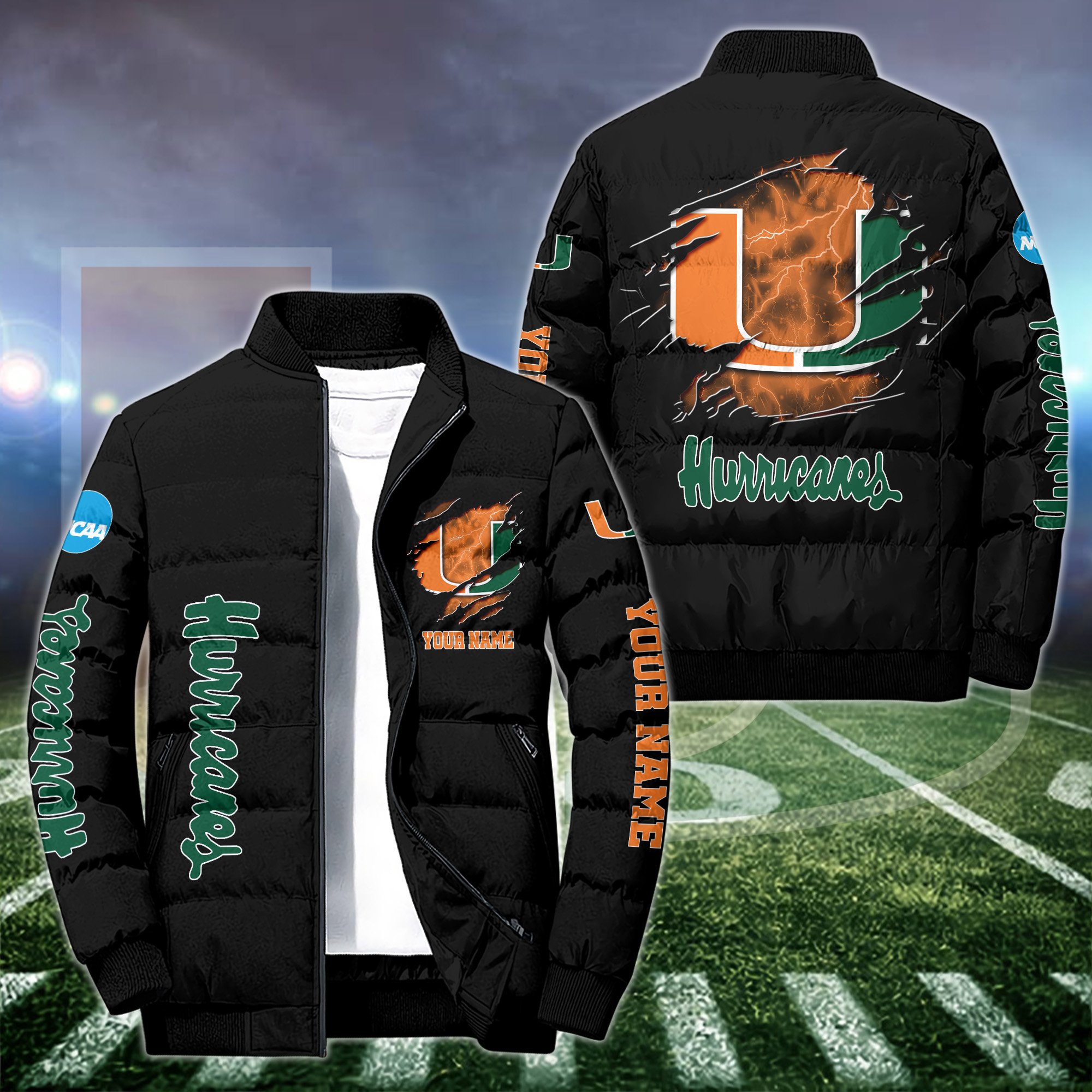 Miami Hurricanes Puffer Jacket Custom Your Name 2024 version, Sport Jacket, FootBall Fan Gifts EHIVM-52774