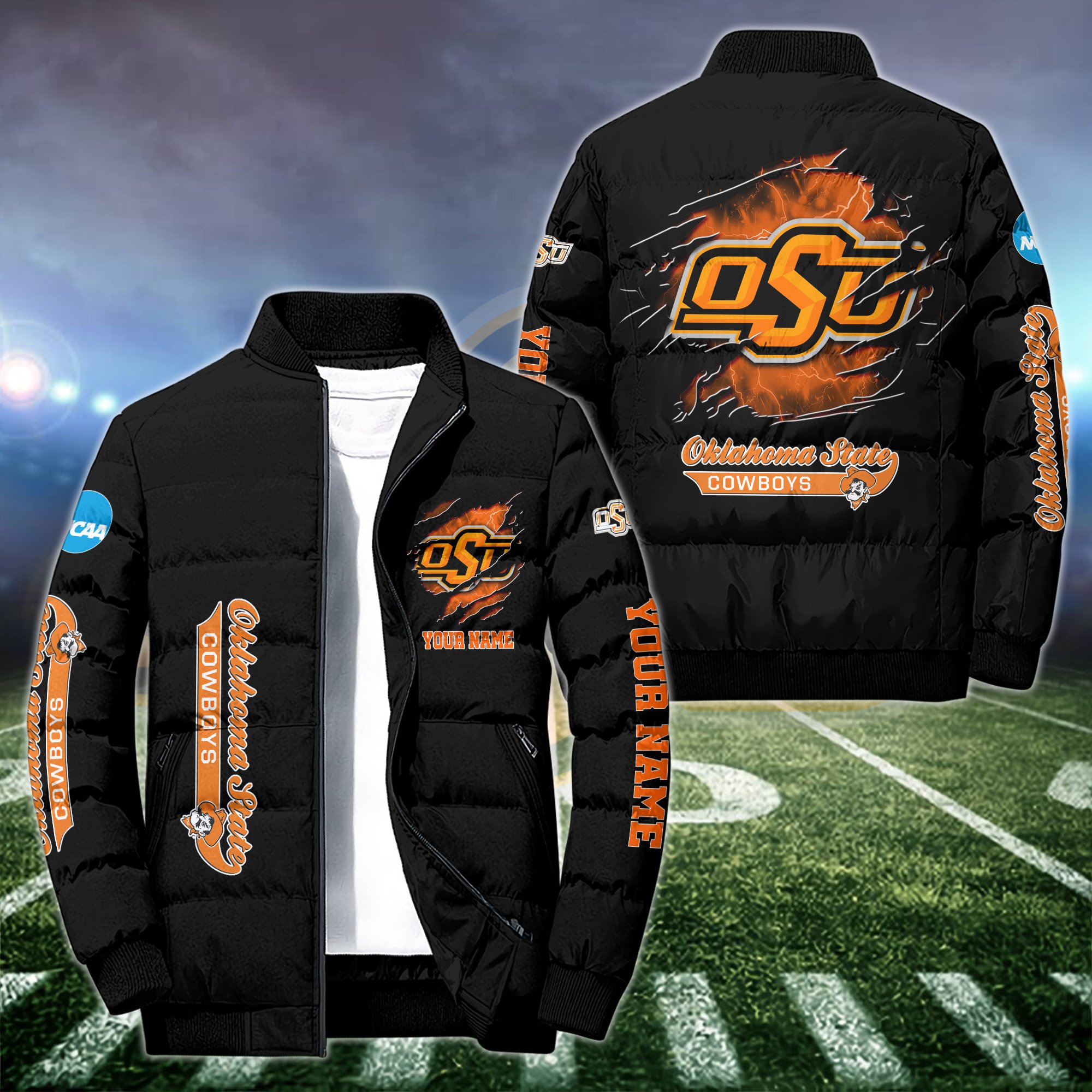 Oklahoma State Cowboys Puffer Jacket Custom Your Name 2024 version, Sport Jacket, FootBall Fan Gifts EHIVM-52774