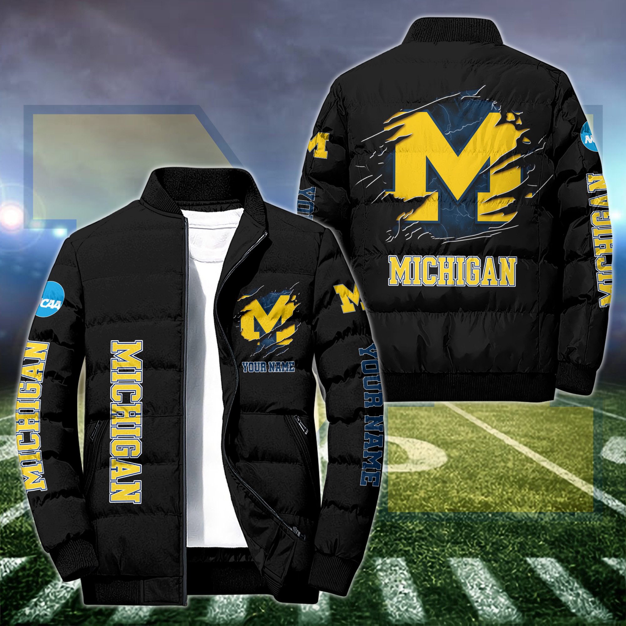 Michigan Wolverines Puffer Jacket Custom Your Name 2024 version, Sport Jacket, FootBall Fan Gifts EHIVM-52774