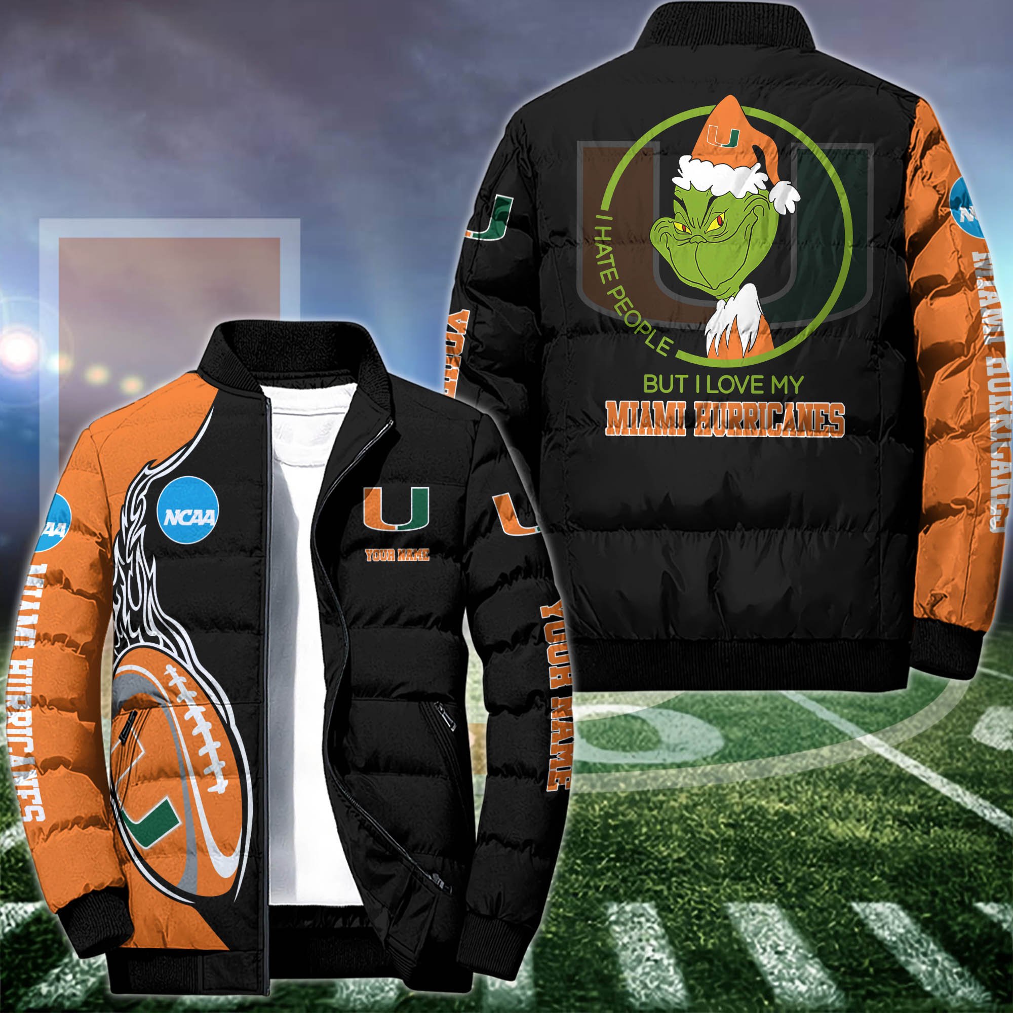 Miami Hurricanes Puffer Jacket Custom Your Name 2024 version, Sport Jacket, FootBall Fan Gifts EHIVM-52943