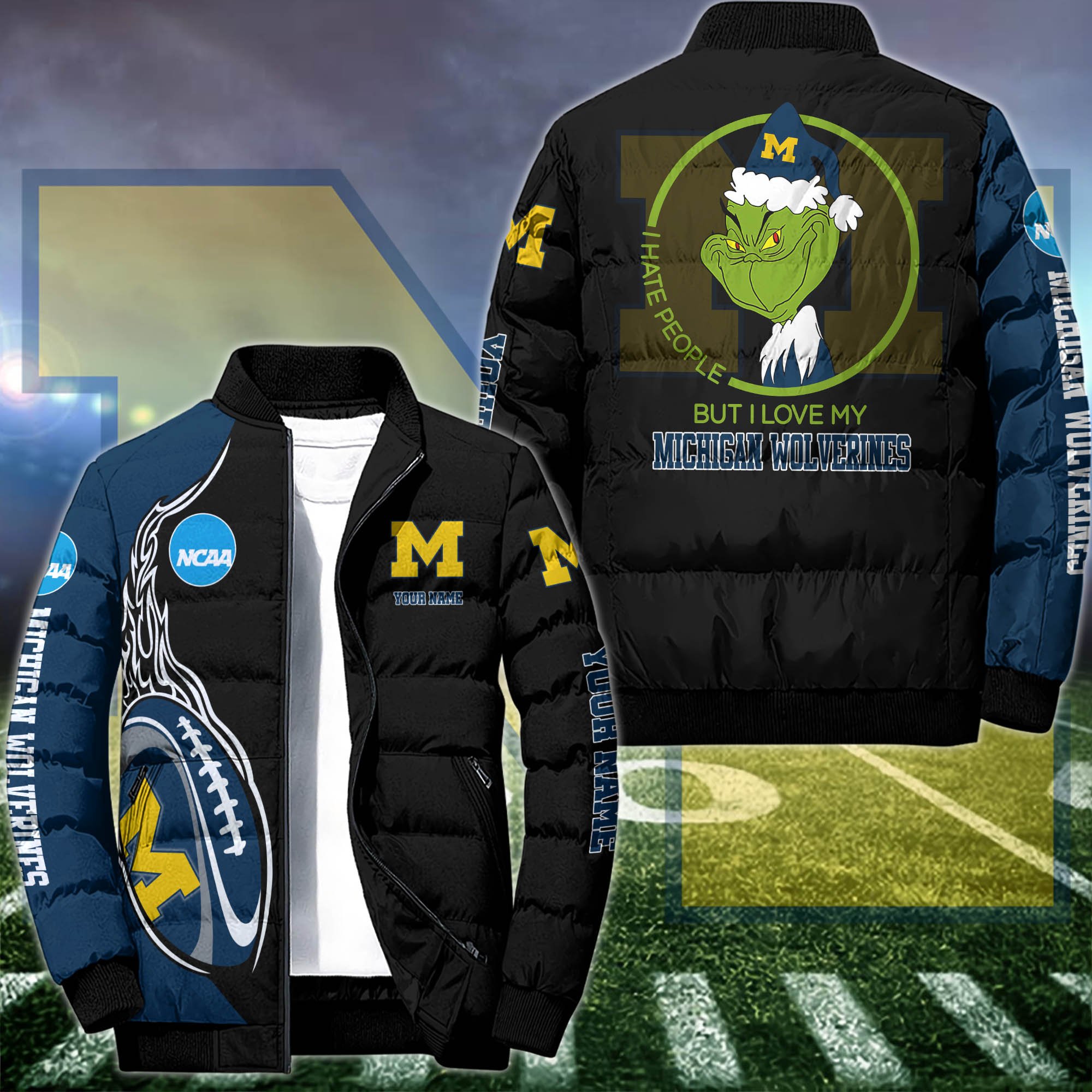 Michigan Wolverines Puffer Jacket Custom Your Name 2024 version, Sport Jacket, FootBall Fan Gifts EHIVM-52943