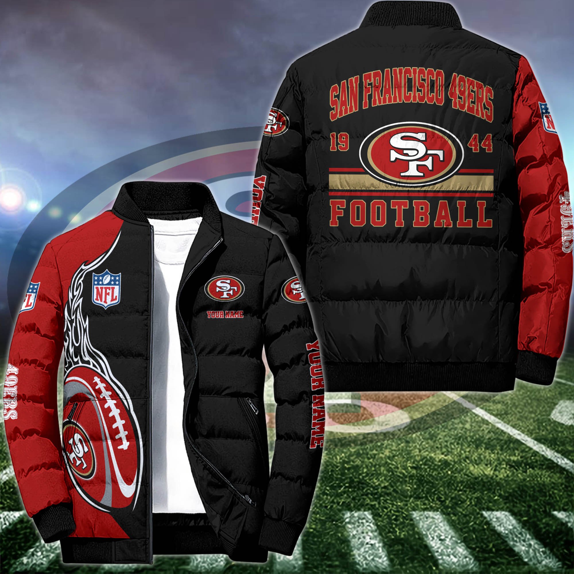 San Francisco 49ers Puffer Jacket Custom Your Name 2024 version, Sport Jacket, FootBall Fan Gifts  EHIVM-52989