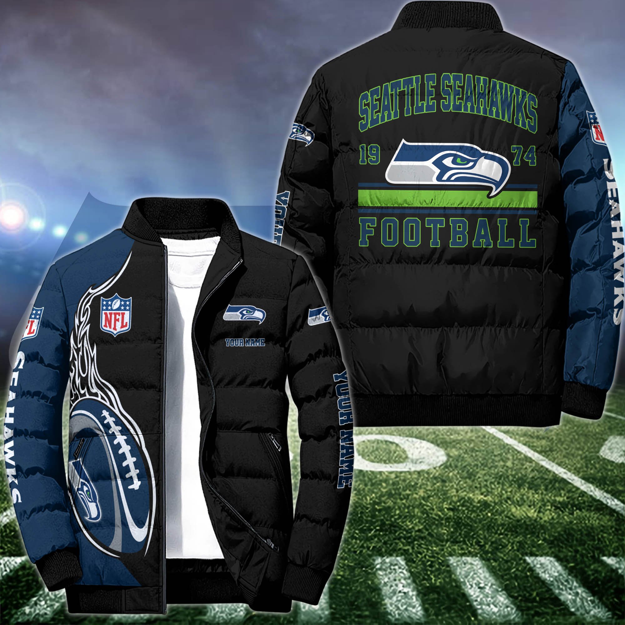 Seattle Seahawks Puffer Jacket Custom Your Name 2024 version, Sport Jacket, FootBall Fan Gifts  EHIVM-52989