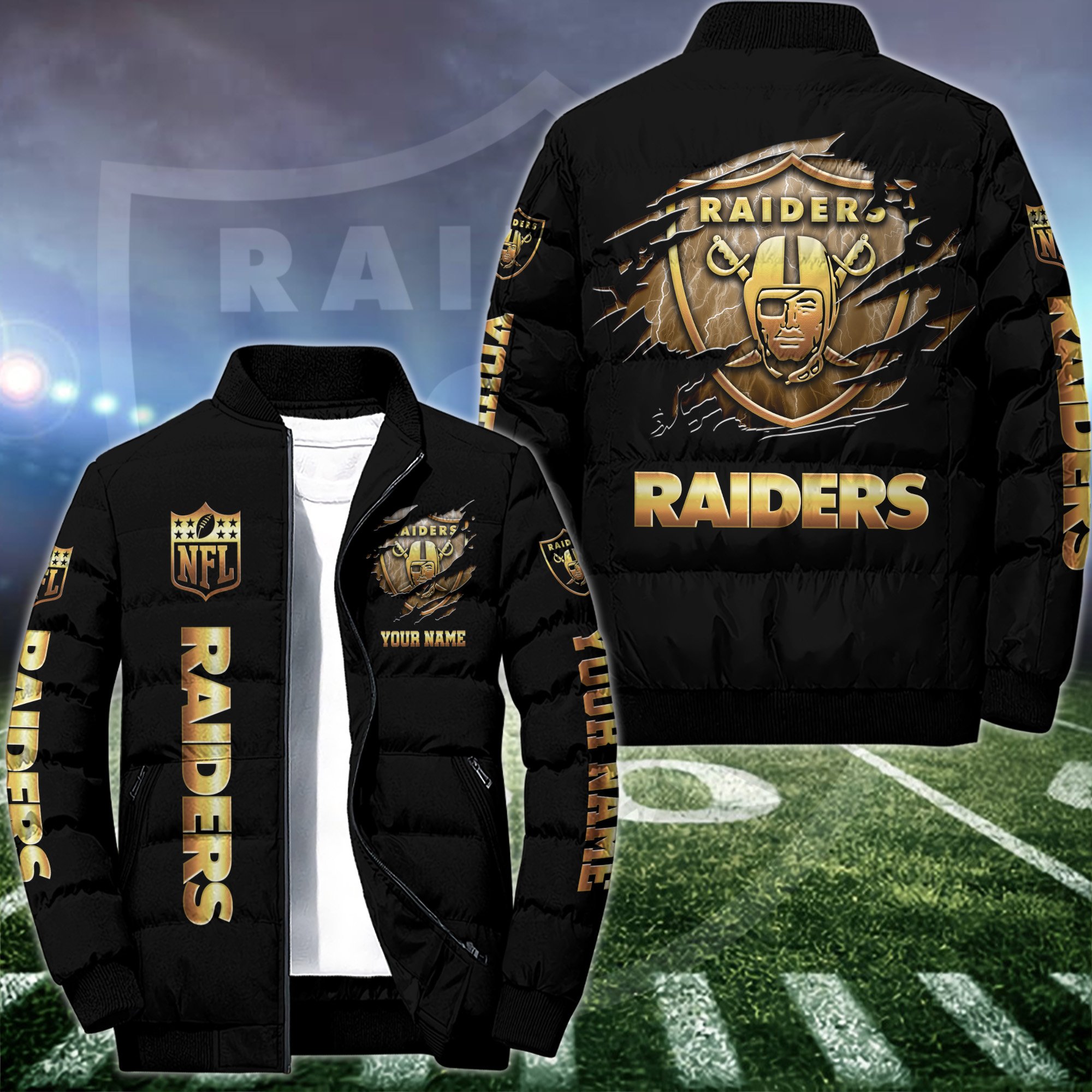 Las Vegas Raiders Puffer Jacket Custom Your Name 2024 version, Sport Jacket , FootBall Fan Gift EHIVM-52990