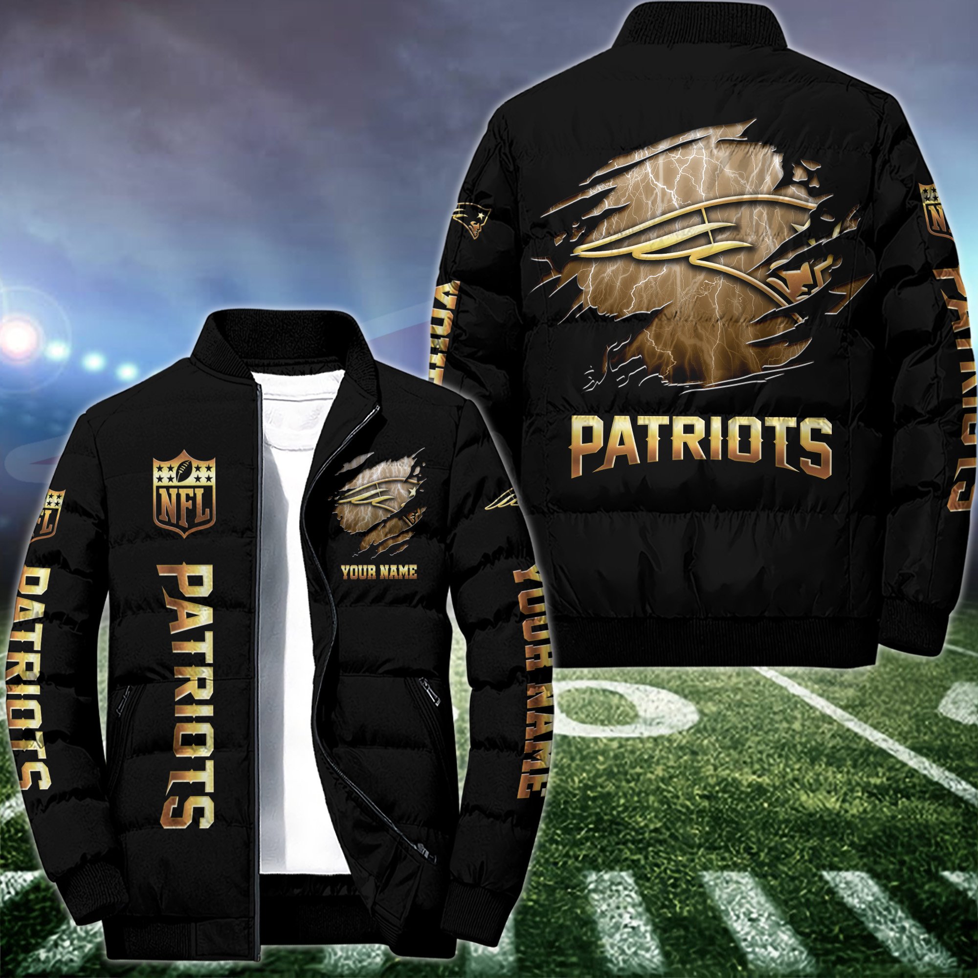 New England Patriots Puffer Jacket Custom Your Name 2024 version, Sport Jacket , FootBall Fan Gift EHIVM-52990