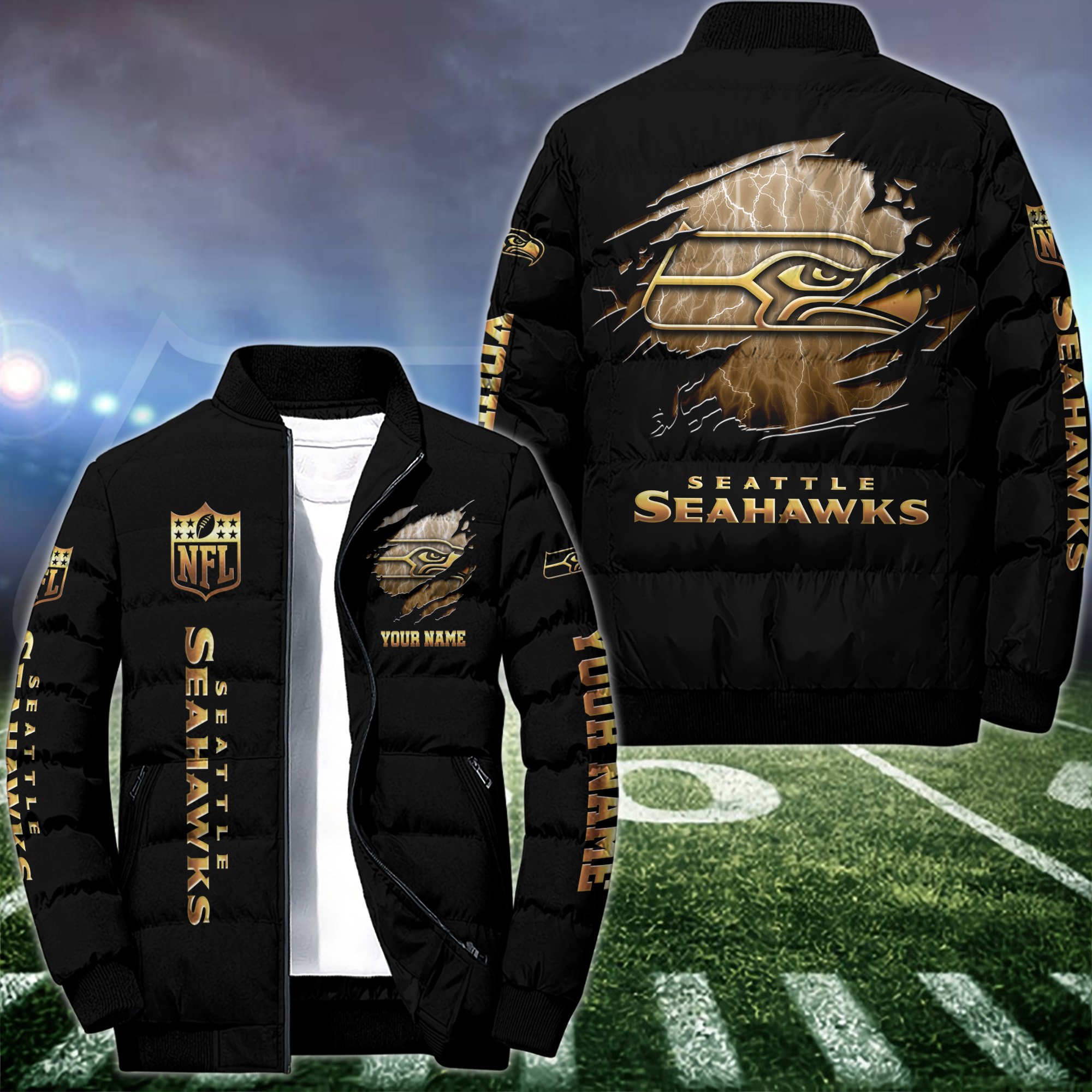 Seattle Seahawks Puffer Jacket Custom Your Name 2024 version, Sport Jacket , FootBall Fan Gift EHIVM-52990