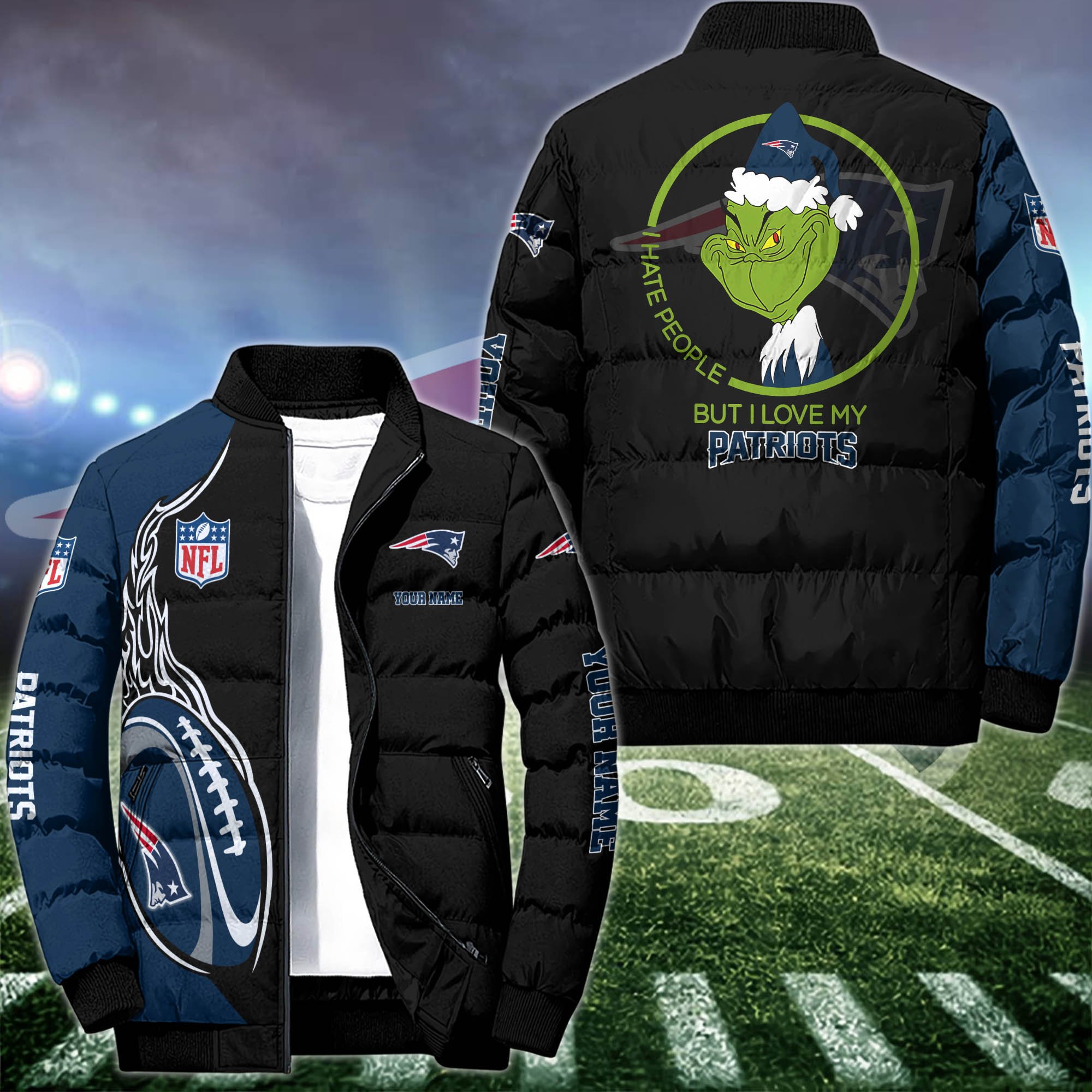 New England Patriots Puffer Jacket Custom Your Name 2024 version, Sport Jacket, FootBall Fan Gifts EHIVM-53002