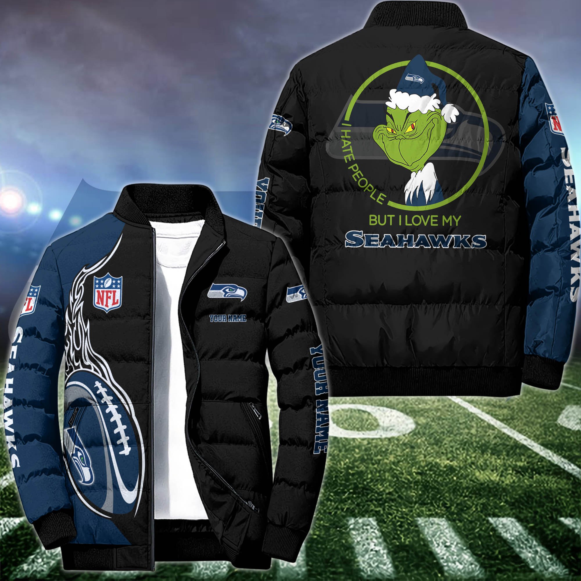 Seattle Seahawks Puffer Jacket Custom Your Name 2024 version, Sport Jacket, FootBall Fan Gifts EHIVM-53002