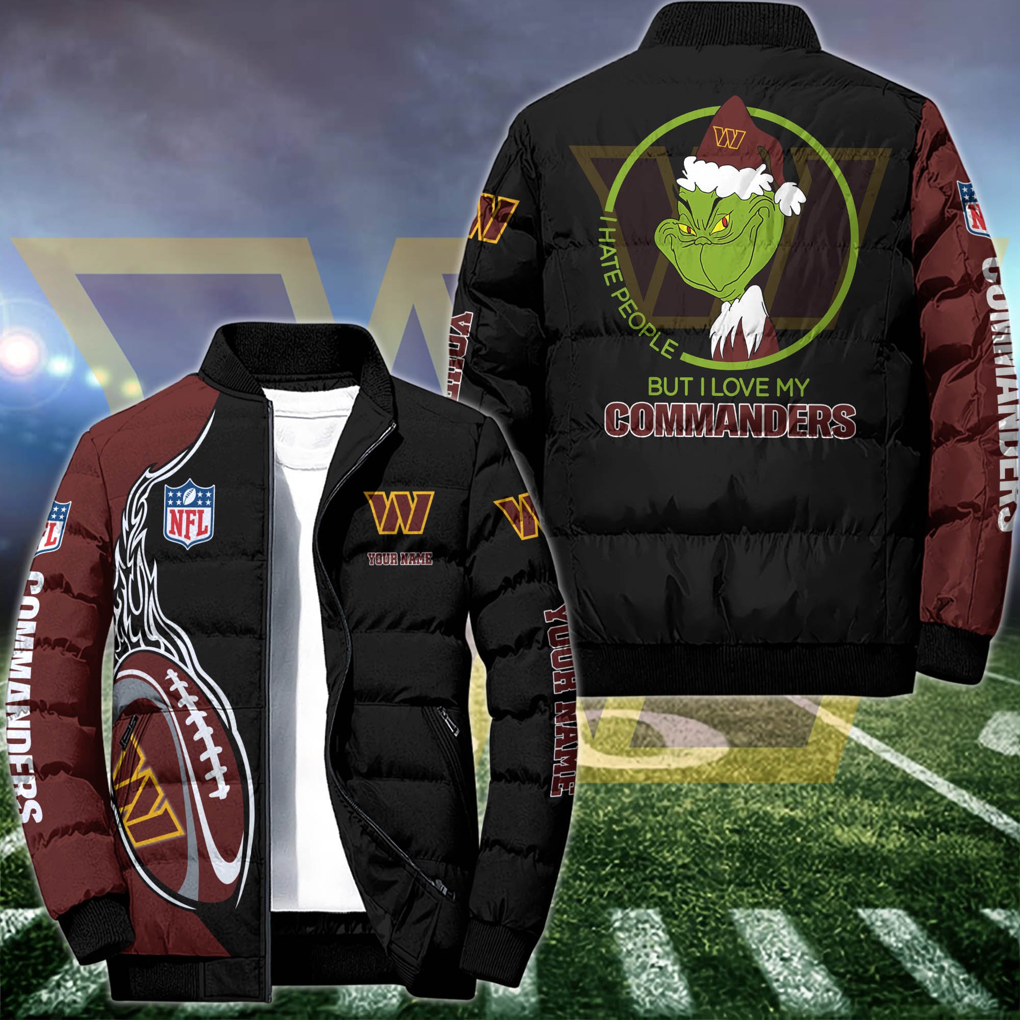 Washington Commanders Puffer Jacket Custom Your Name 2024 version, Sport Jacket, FootBall Fan Gifts EHIVM-53002