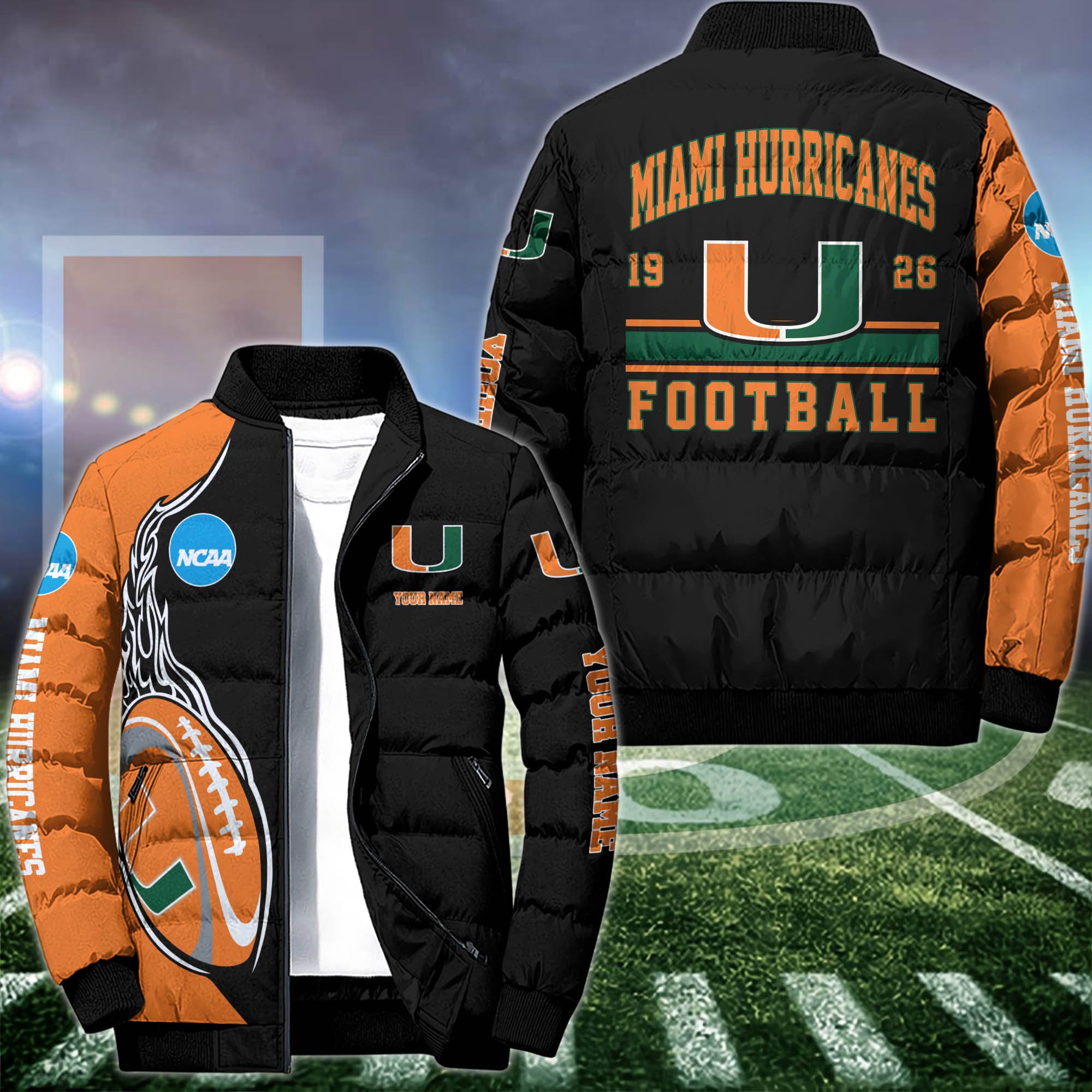 Miami Hurricanes Puffer Jacket Custom Your Name 2024 version, Sport Jacket, FootBall Fan Gifts EHIVM-53126