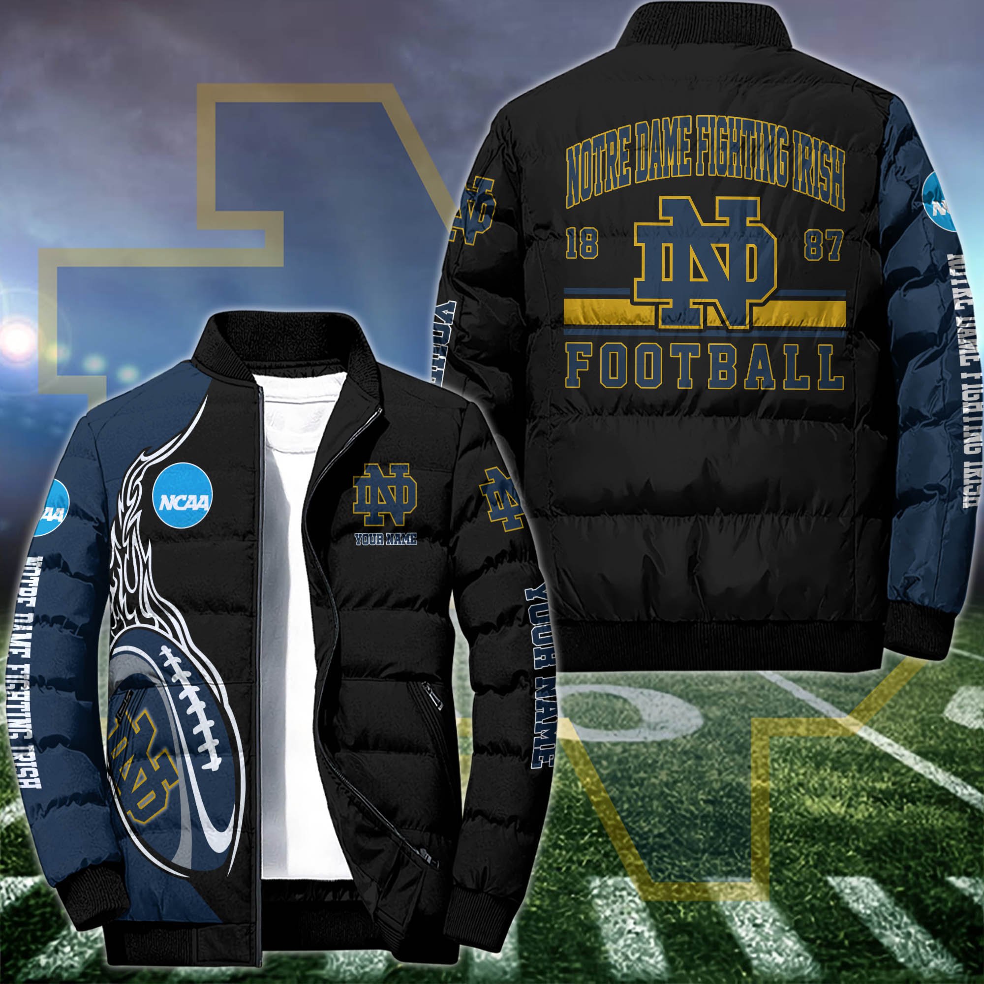 Notre Dame Fighting Irish Puffer Jacket Custom Your Name 2024 version, Sport Jacket, FootBall Fan Gifts EHIVM-53126