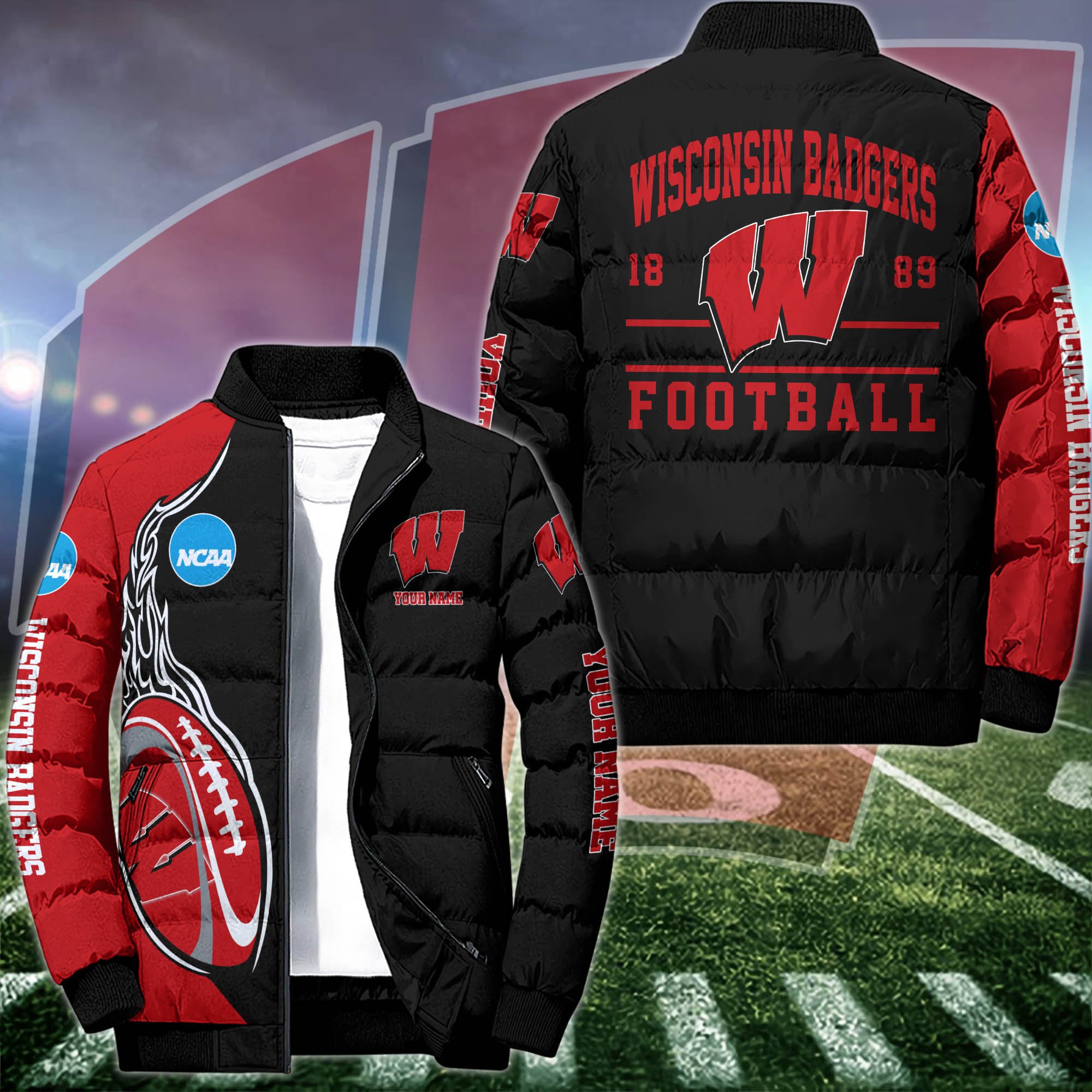 Wisconsin Badgers Puffer Jacket Custom Your Name 2024 version, Sport Jacket, FootBall Fan Gifts EHIVM-53126